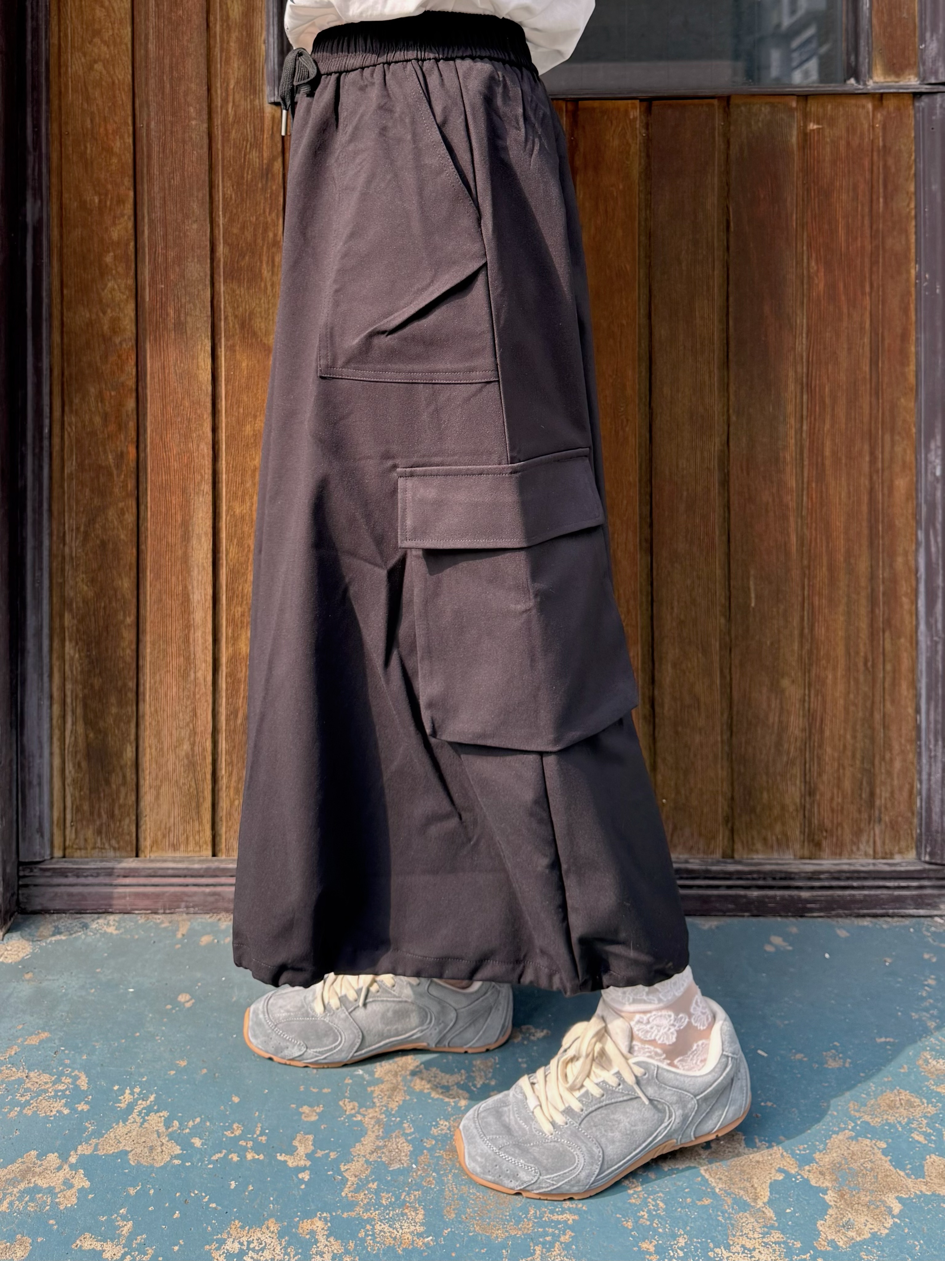 淨色泡泡有袋A line裙