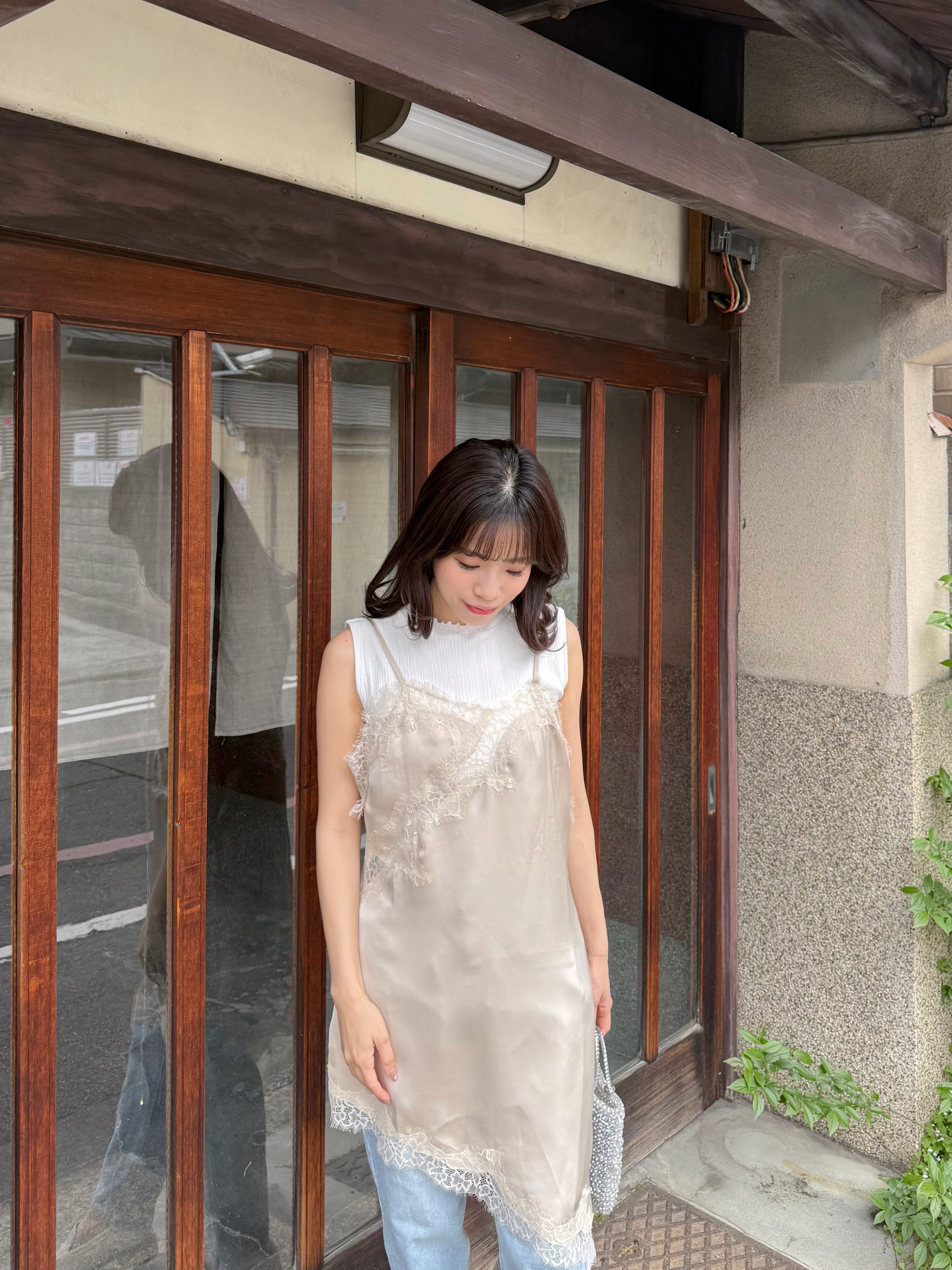 3色•蕾絲長款吊帶上衣