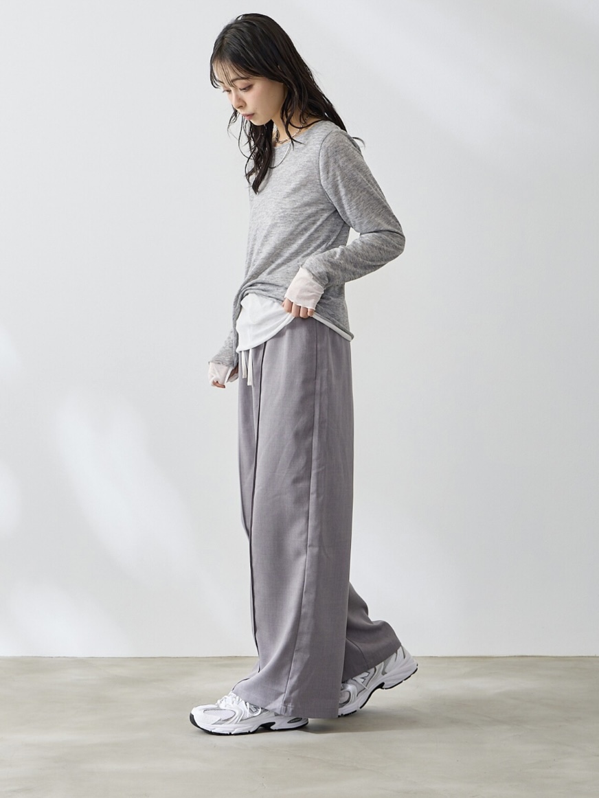 4色•假兩件拼色半透上衣