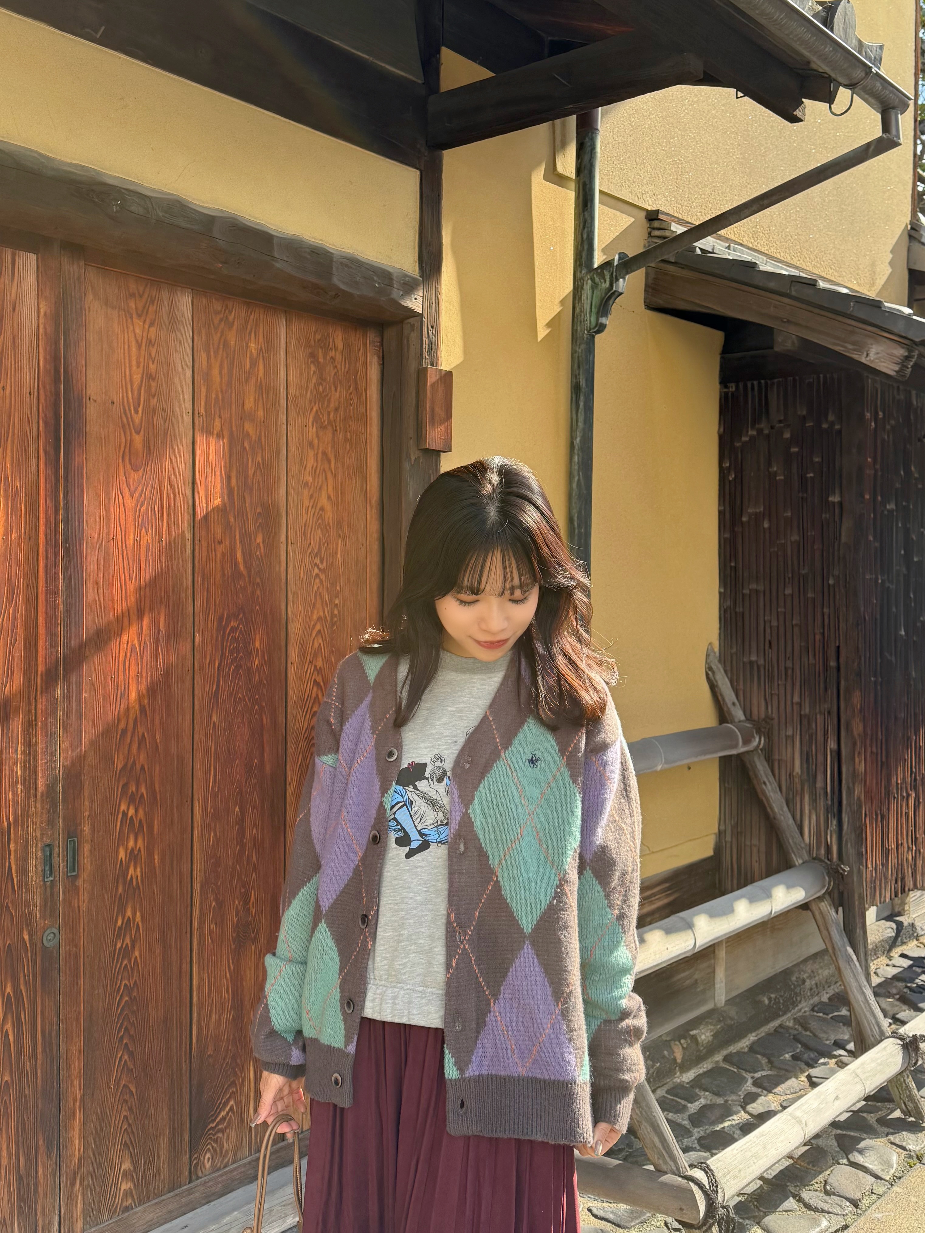 2色•拼色菱格紋Polo冷外套