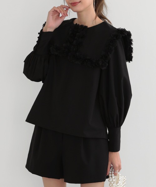 花瓣娃娃領雪紡上衣