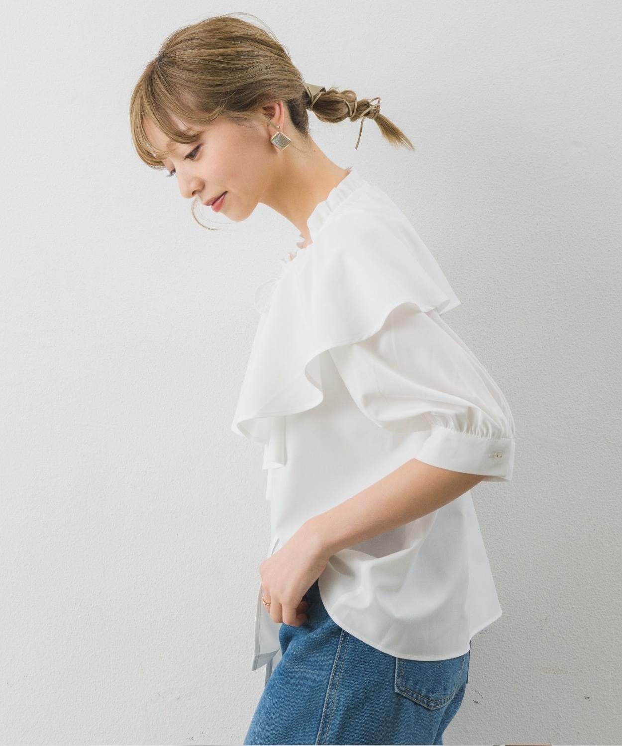 Sale•白色大領雪紡恤衫