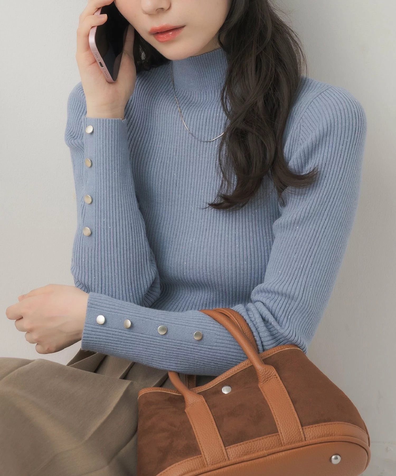閃閃/ 淨色啞色扣閃閃企領針織