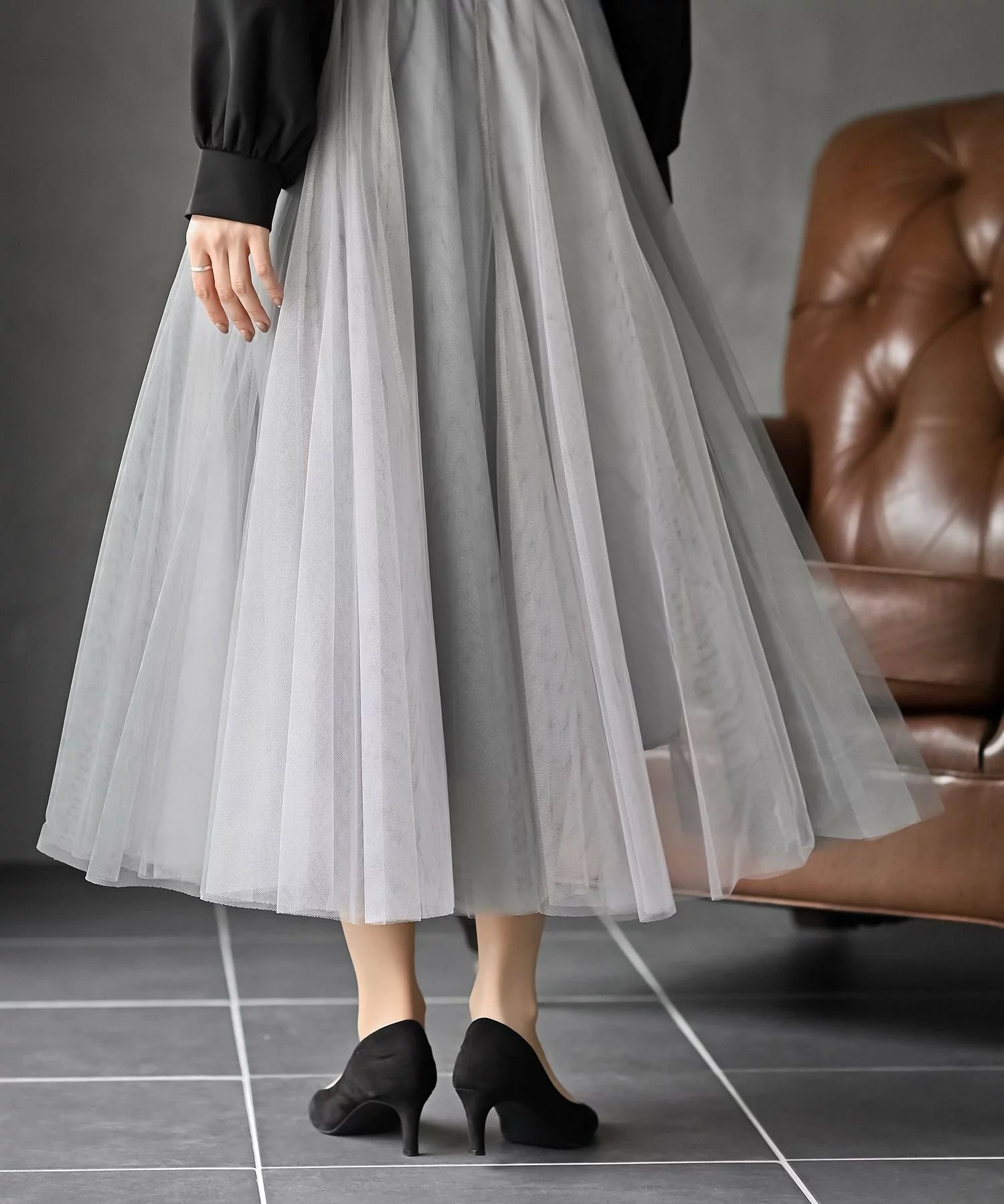 深淺拼色紗紗A line半身裙