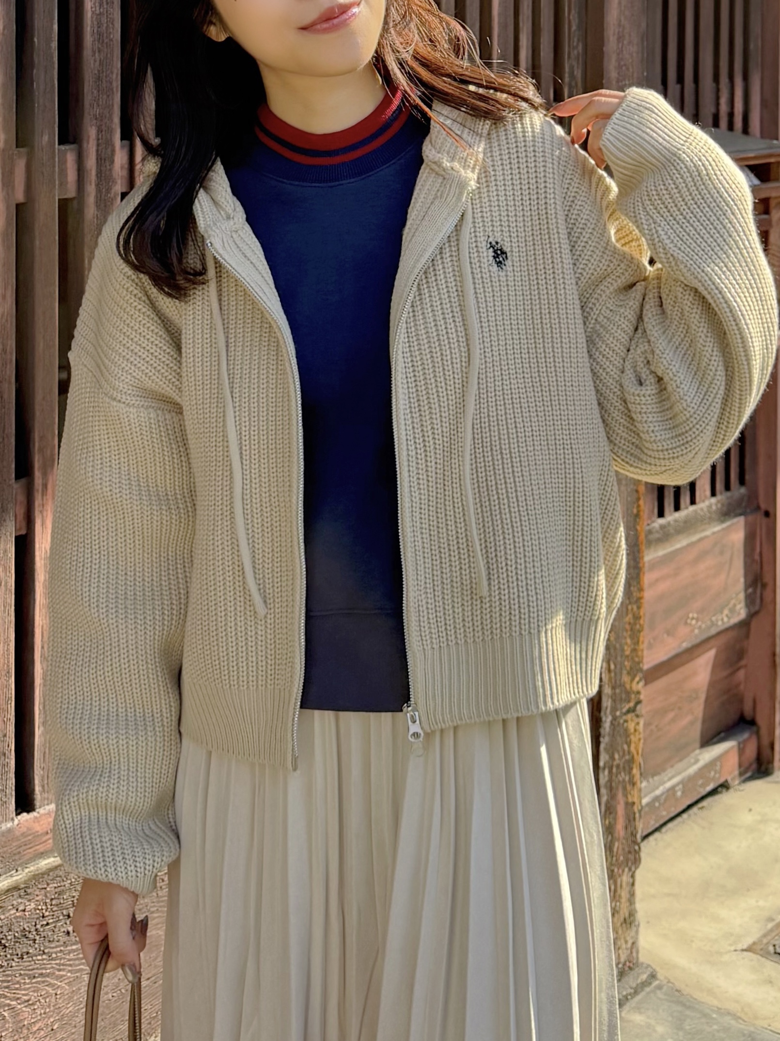 3色•Polo刺繡logo連帽拉鍊冷外套