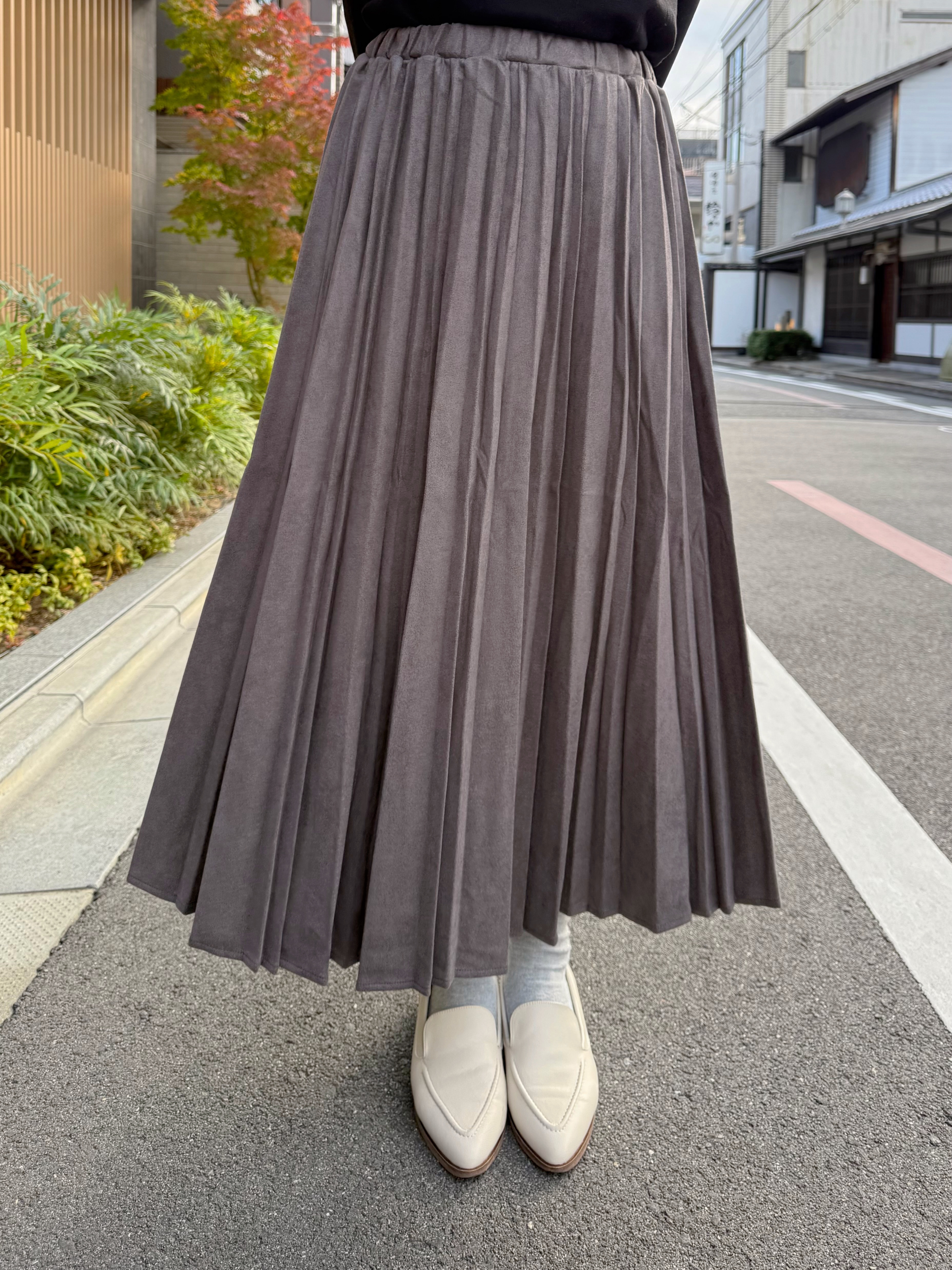 6色•84cm長•磨毛百褶淨色長款半身裙