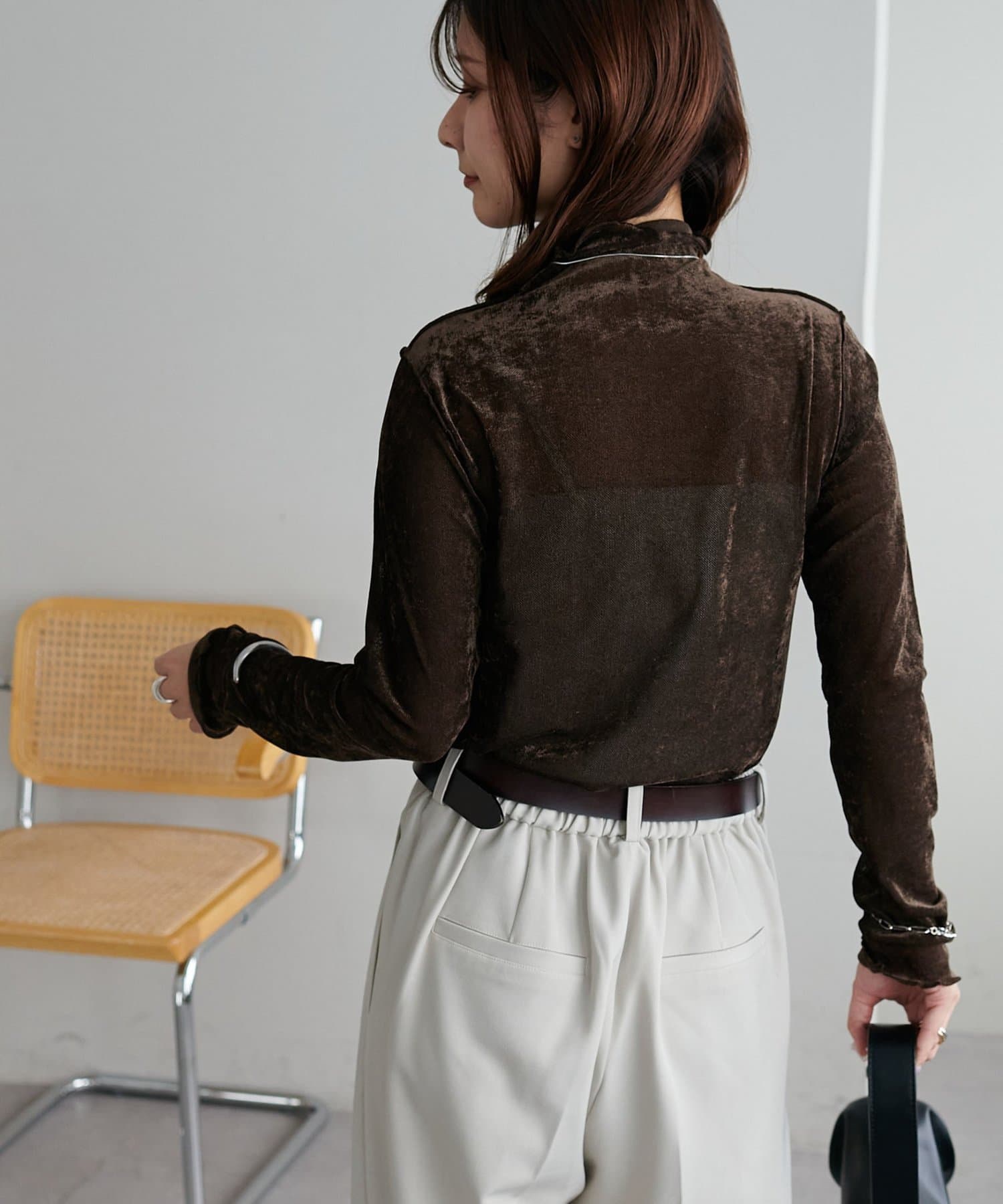 4色•絲絨透感薄長袖上衣