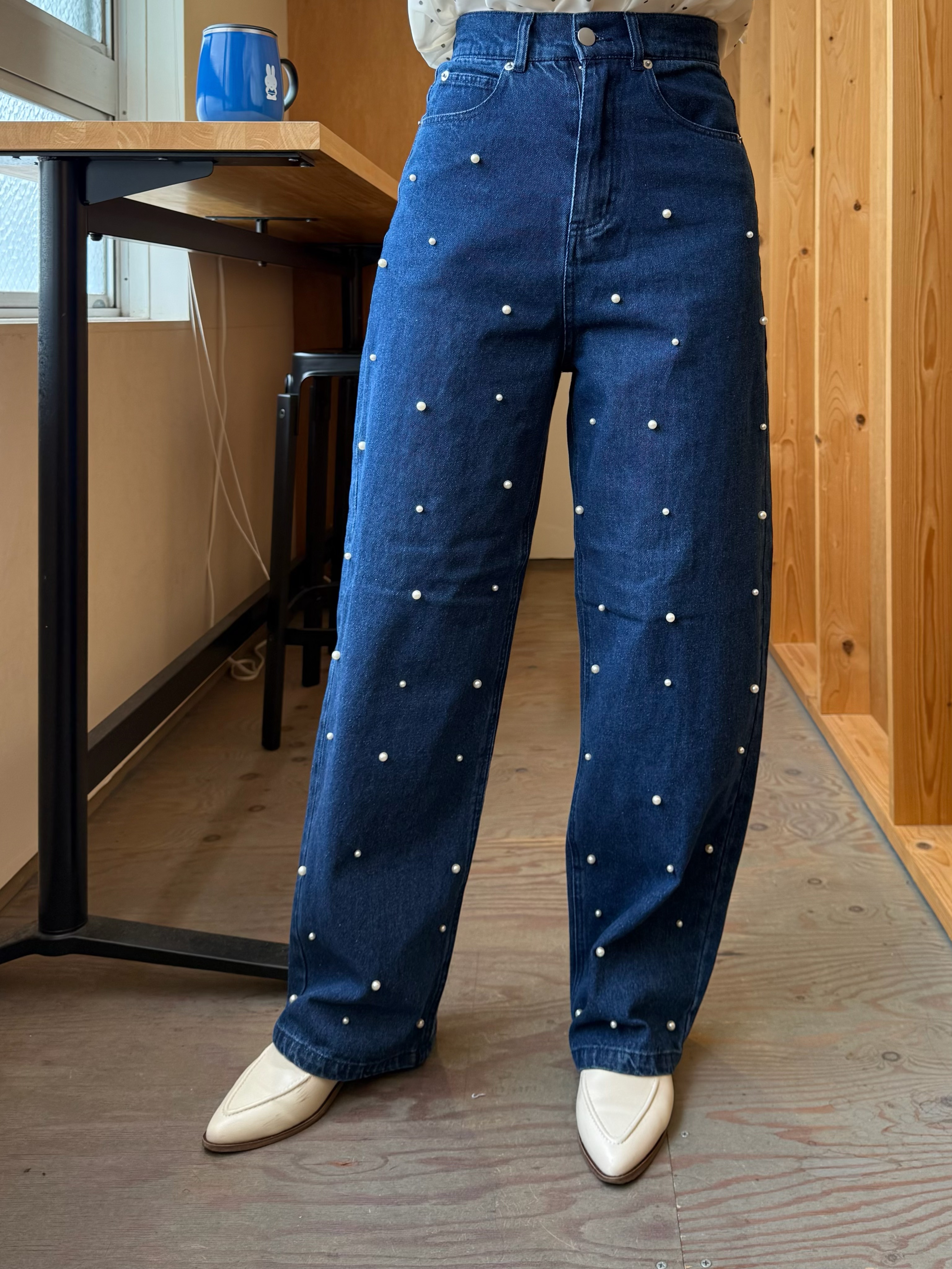 2色•珍珠闊腳牛白褲