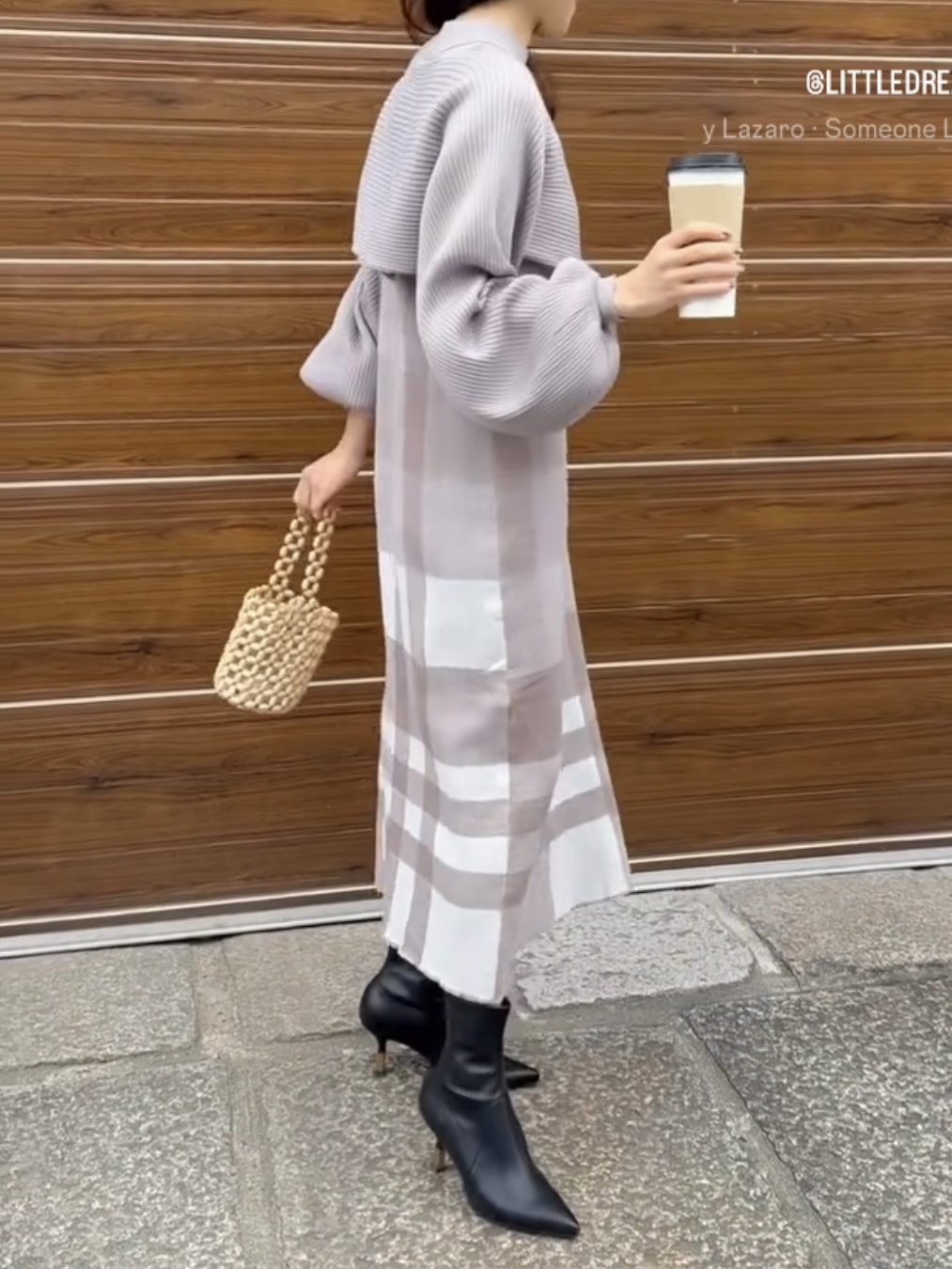 復古大格紋連身裙Set