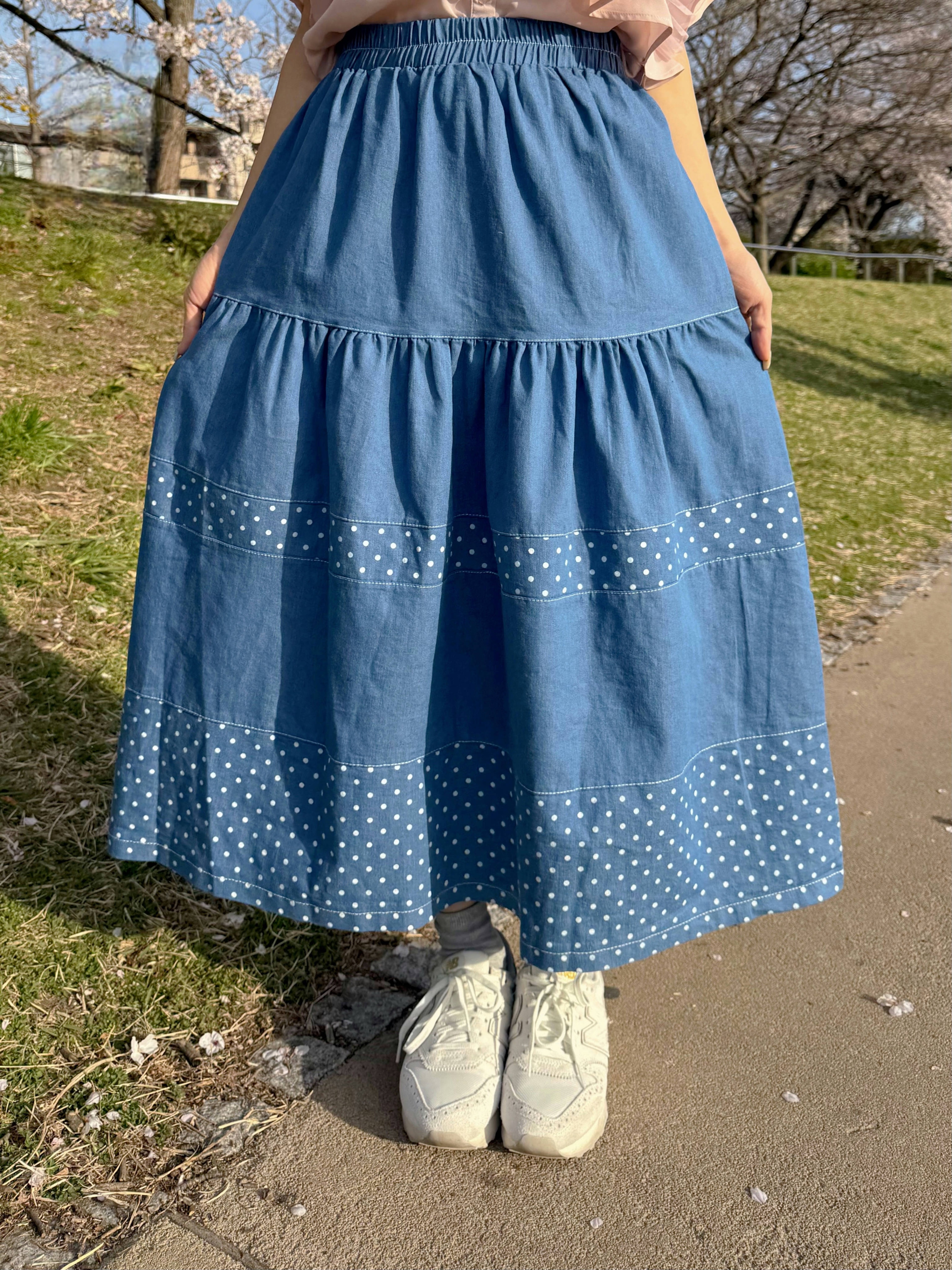 牛仔波點半身裙