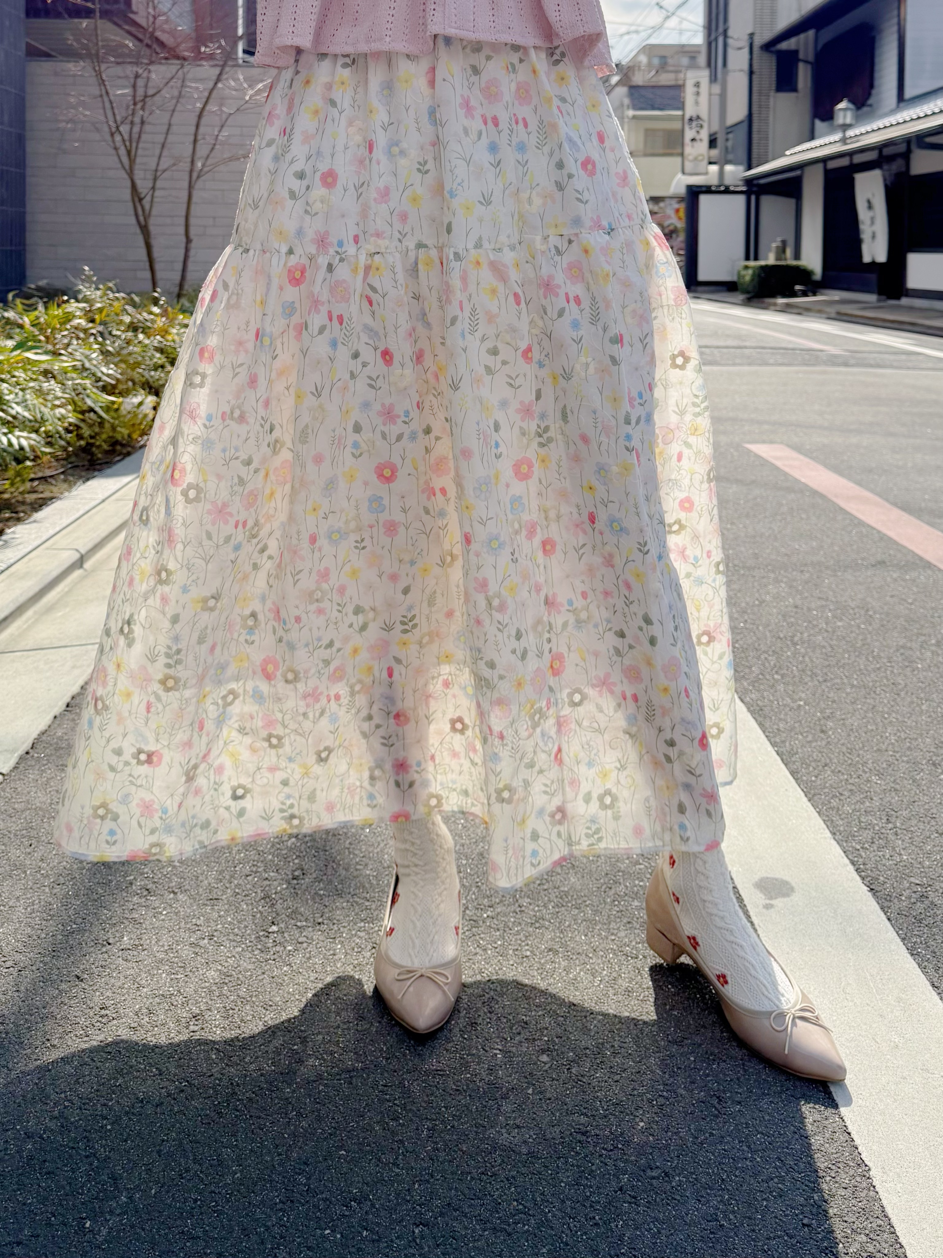 水彩花蕾絲刺繡半身裙