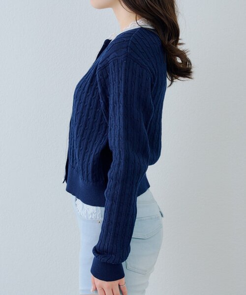 3色•蕾絲企領麻花針織外套