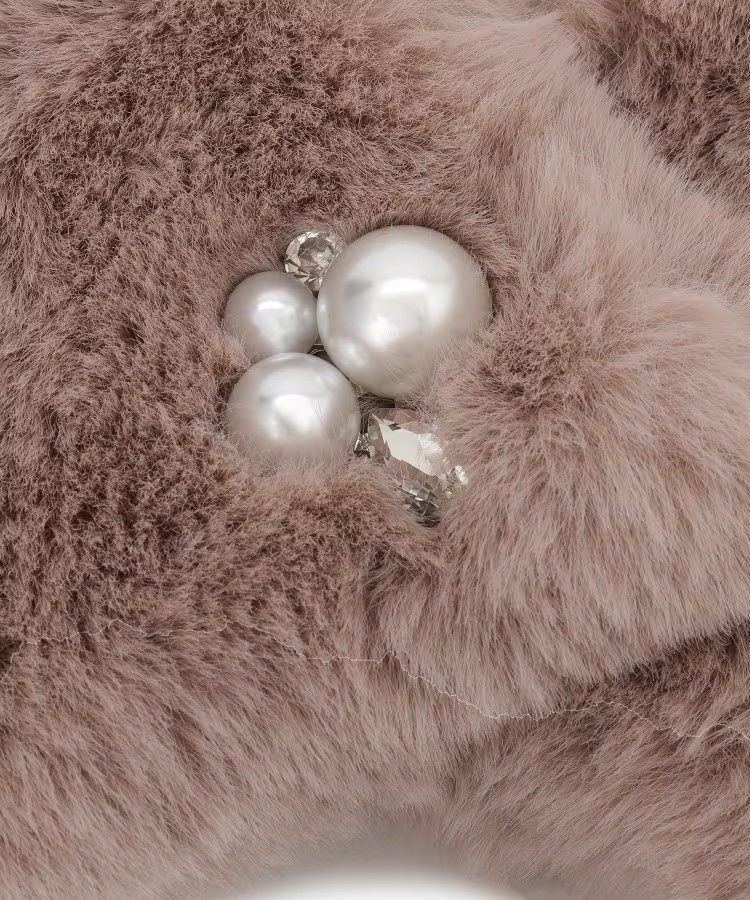 珍珠短款毛毛領頸巾