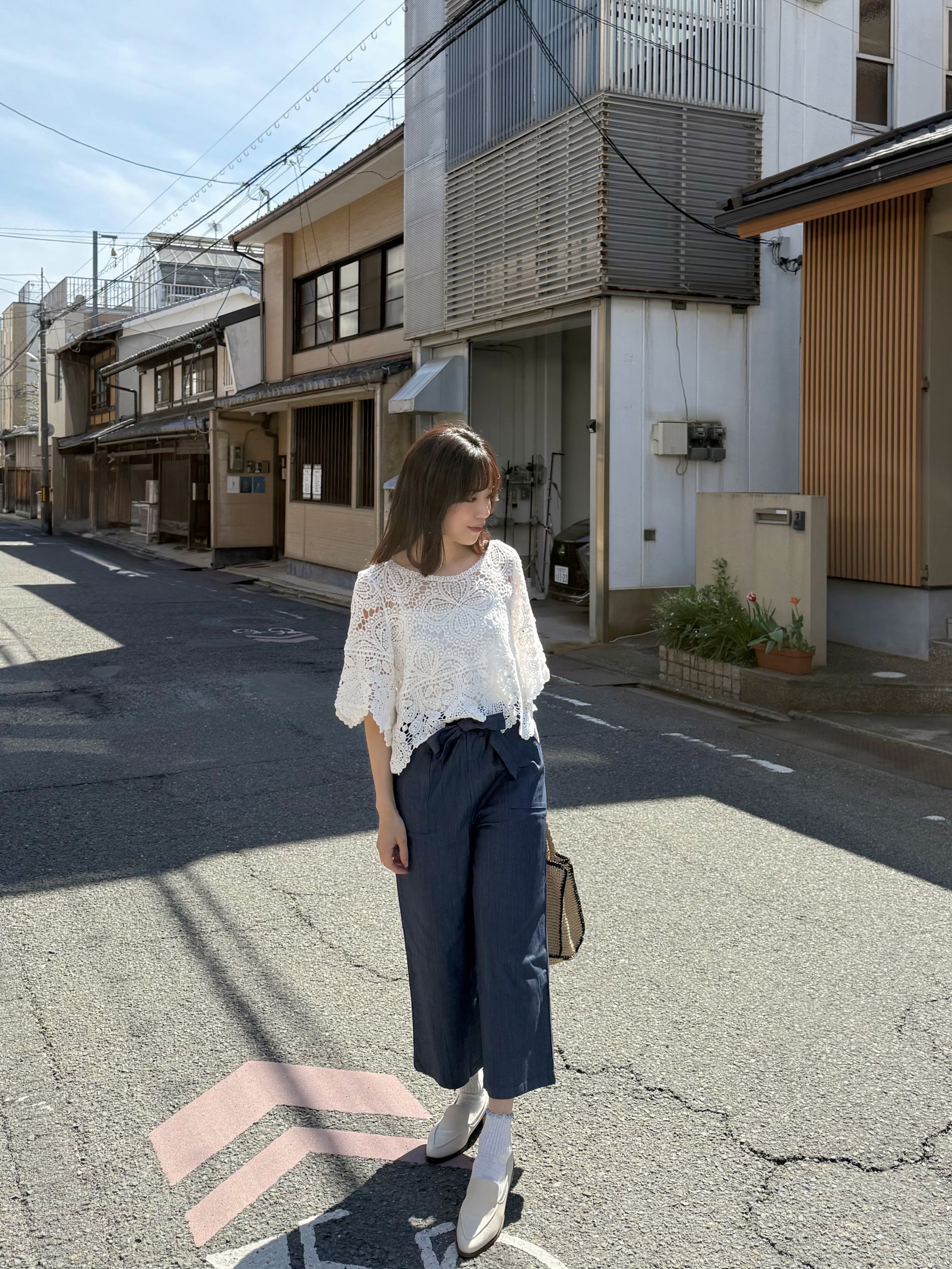 蝴蝶腰帶7分闊腳褲