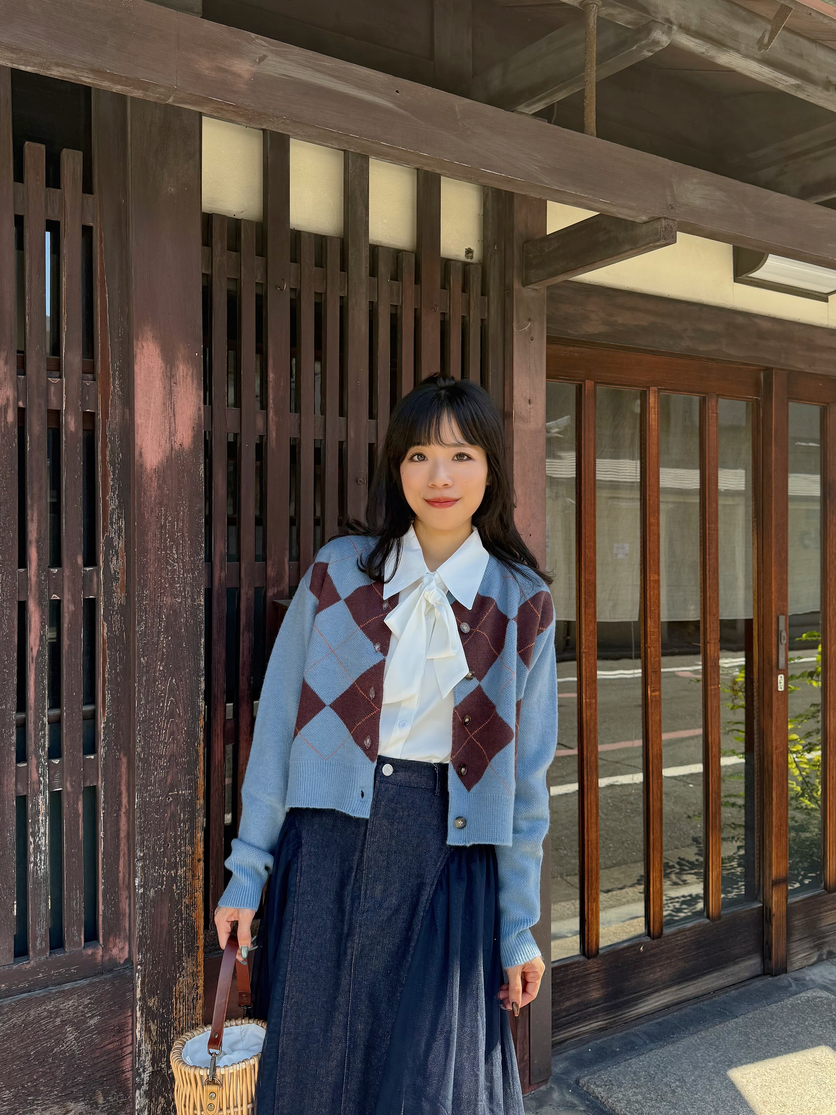 3色•菱格紋針織外套