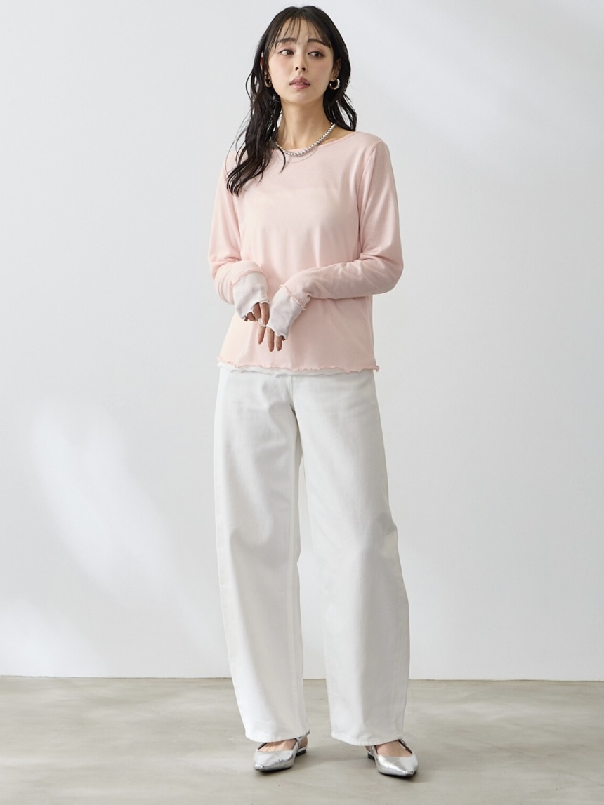 4色•假兩件拼色半透上衣