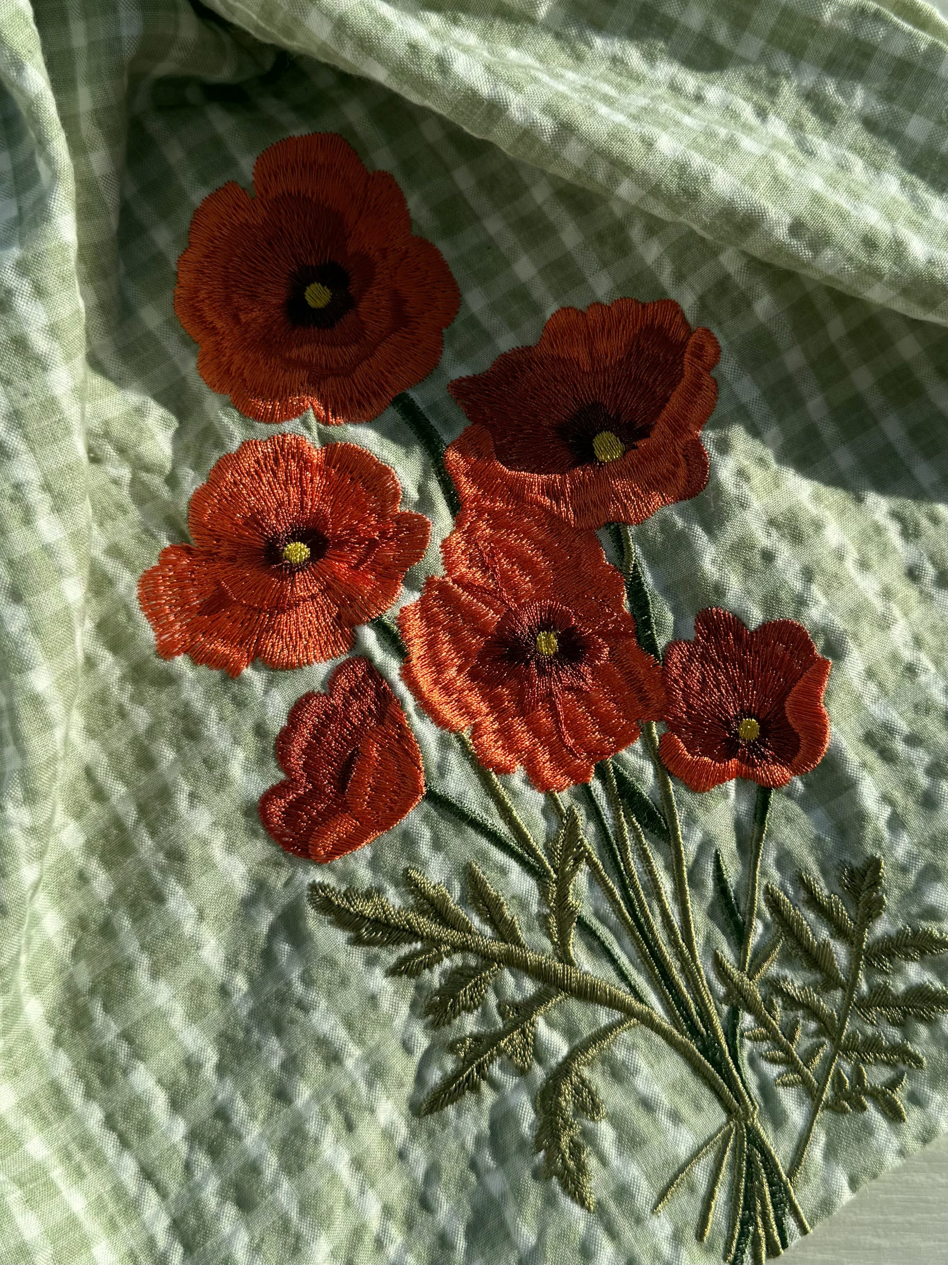 3色•格紋花朵刺繡束口手挽袋