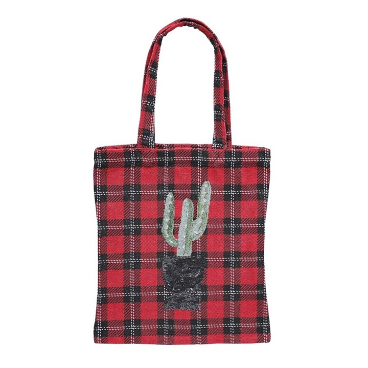 松美miyuki貓貓英倫格紋刺繡帆布袋