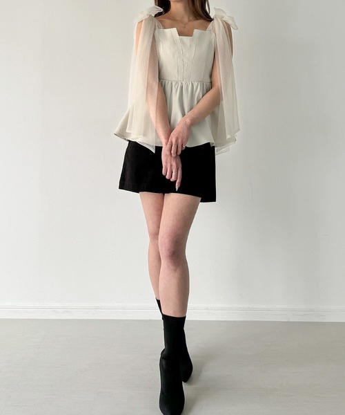 紗蝴蝶結肩帶背心