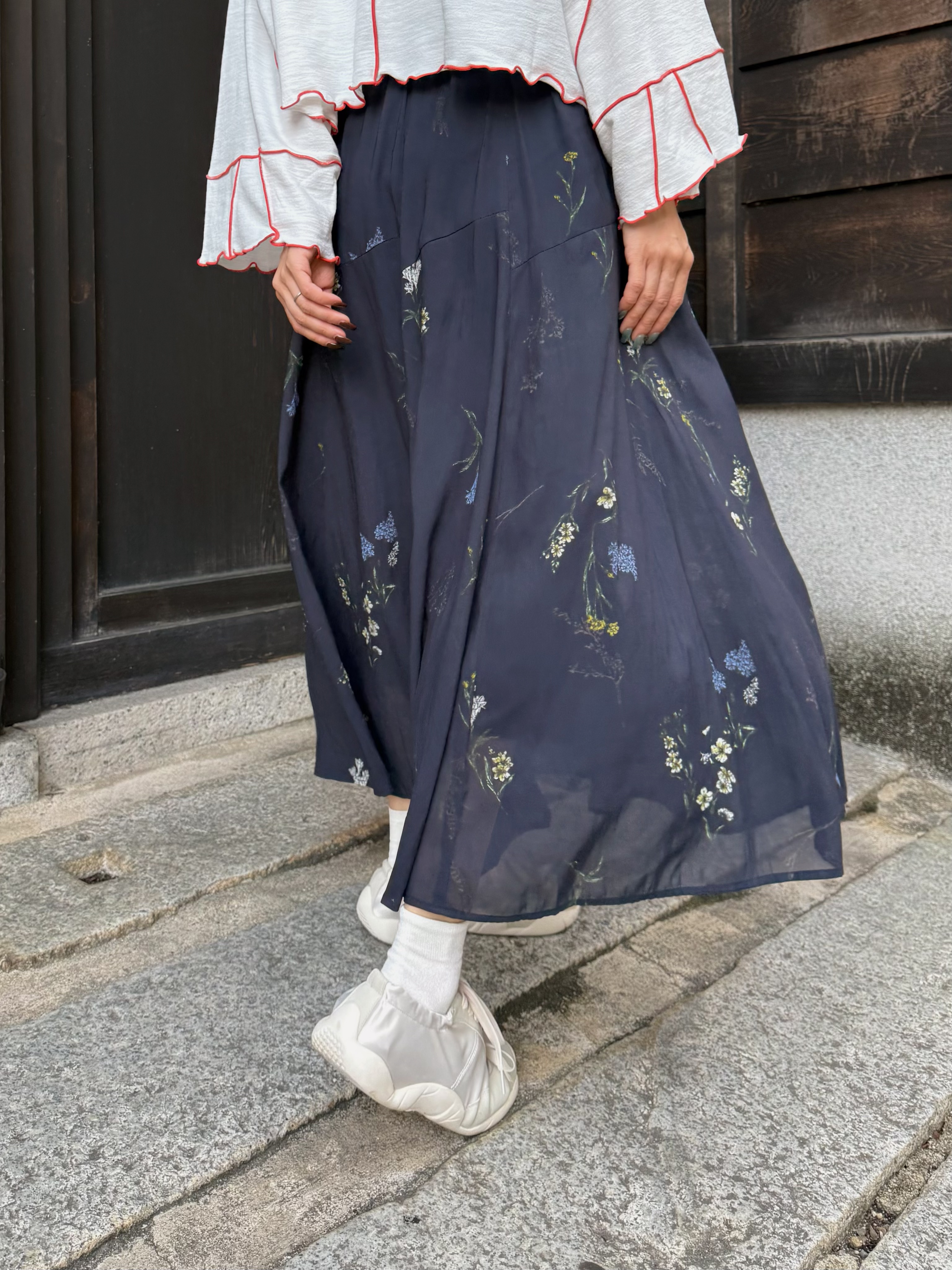 2種長度•印花有袋雪紡半身裙