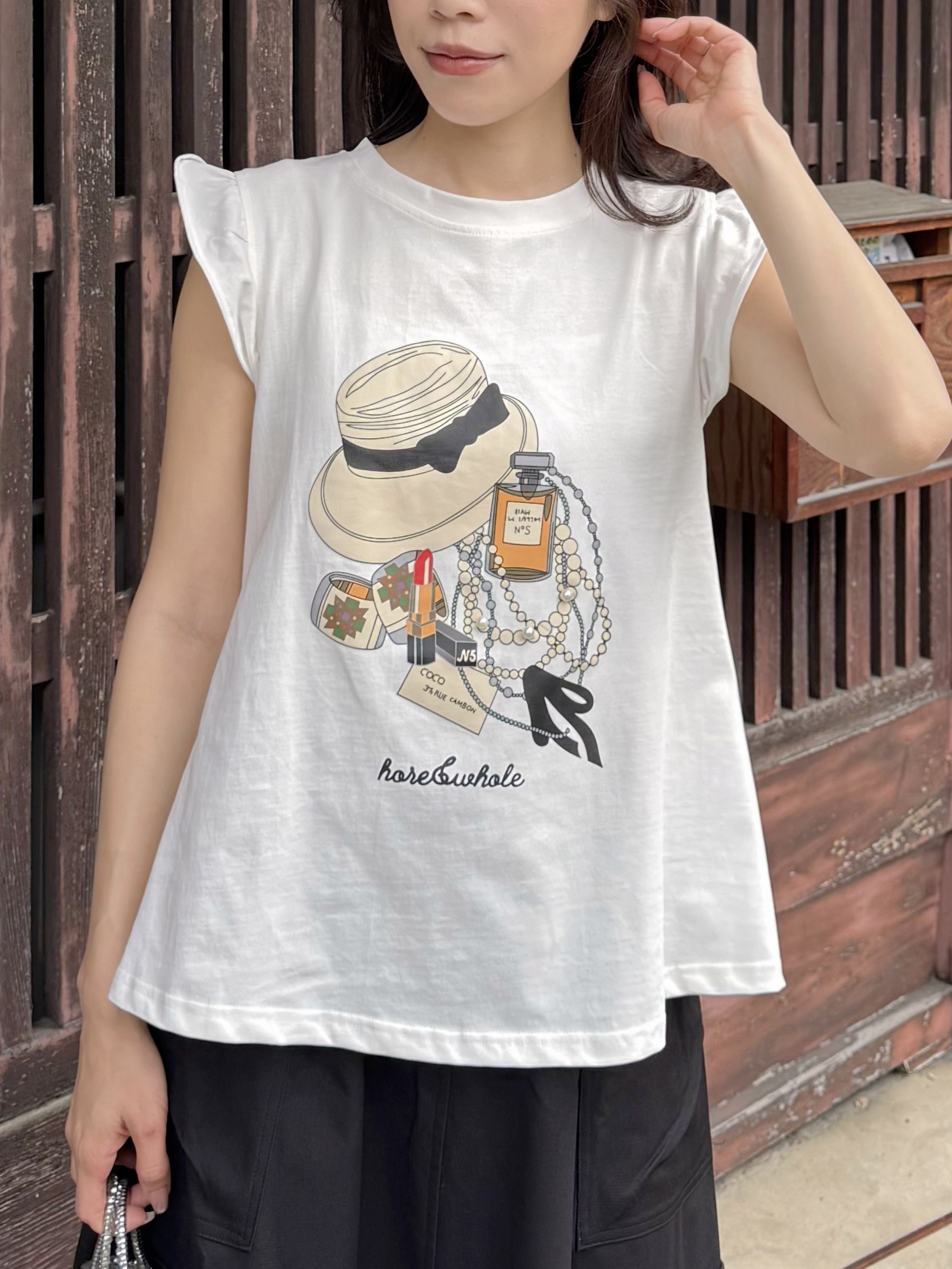 香水草編帽飄飄袖Tee