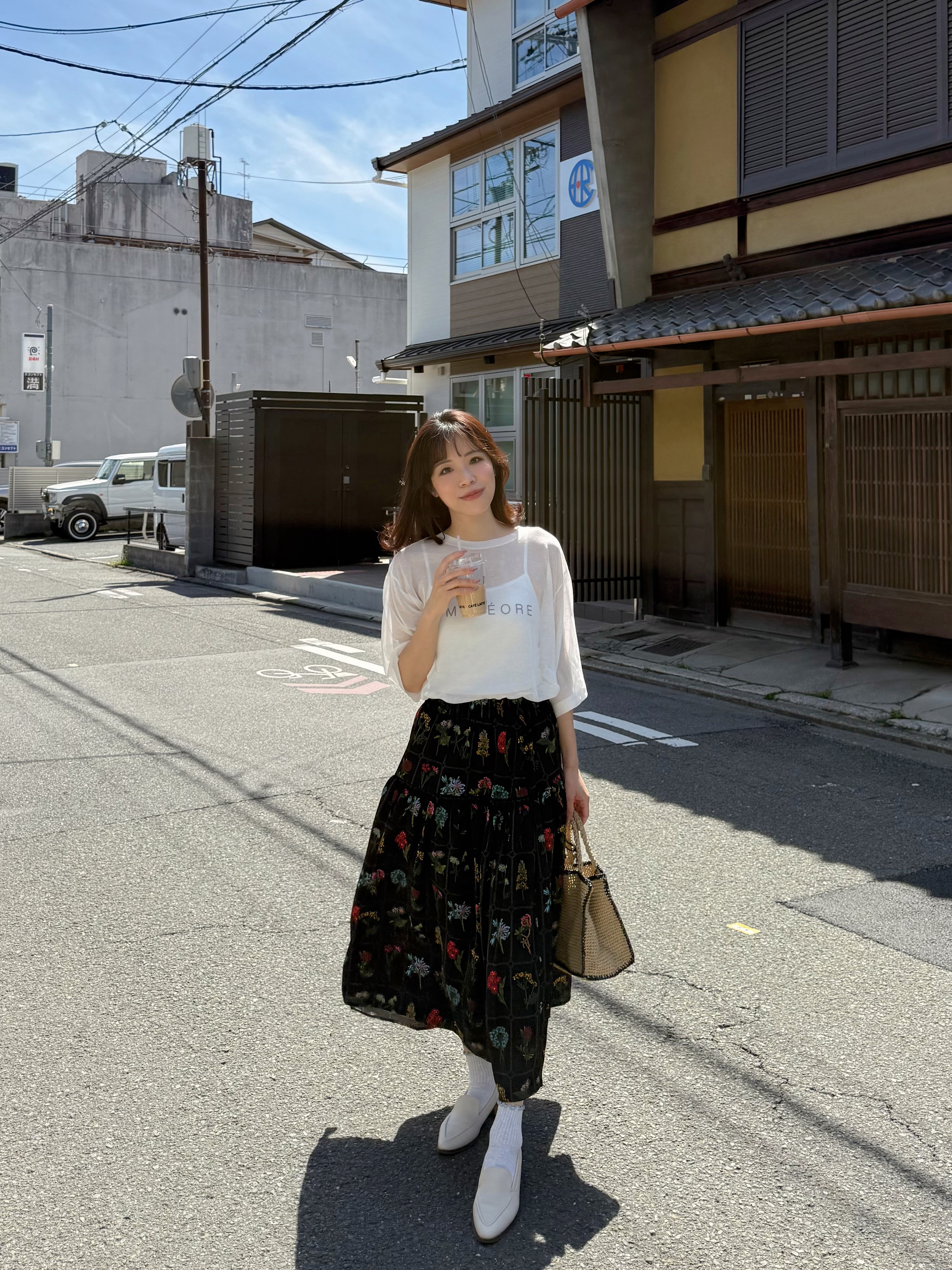 花花圖案雪紡A line半身裙