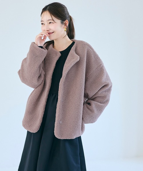 圓領粒粒毛外套