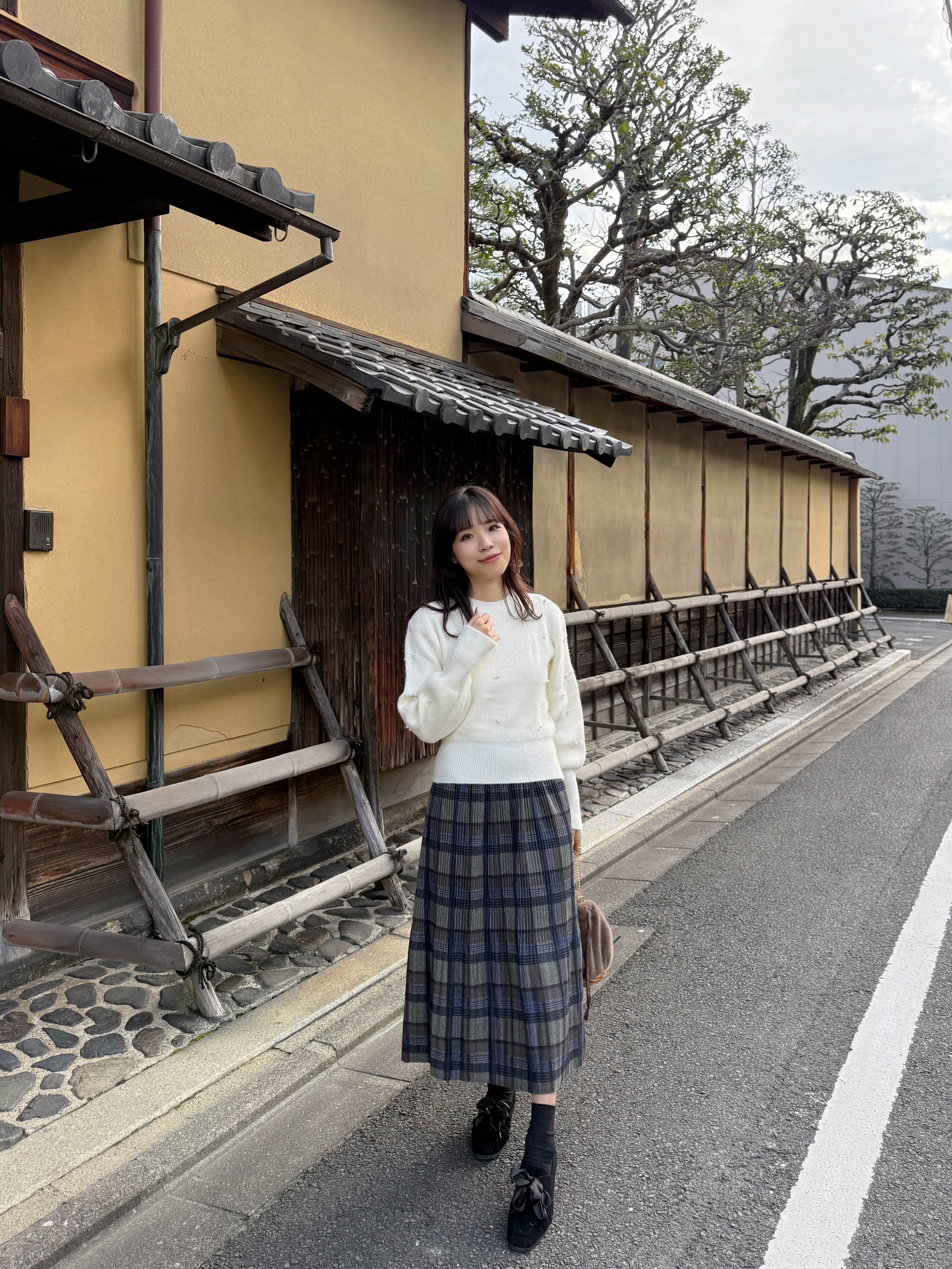 2色•英倫風格紋薄絨長裙