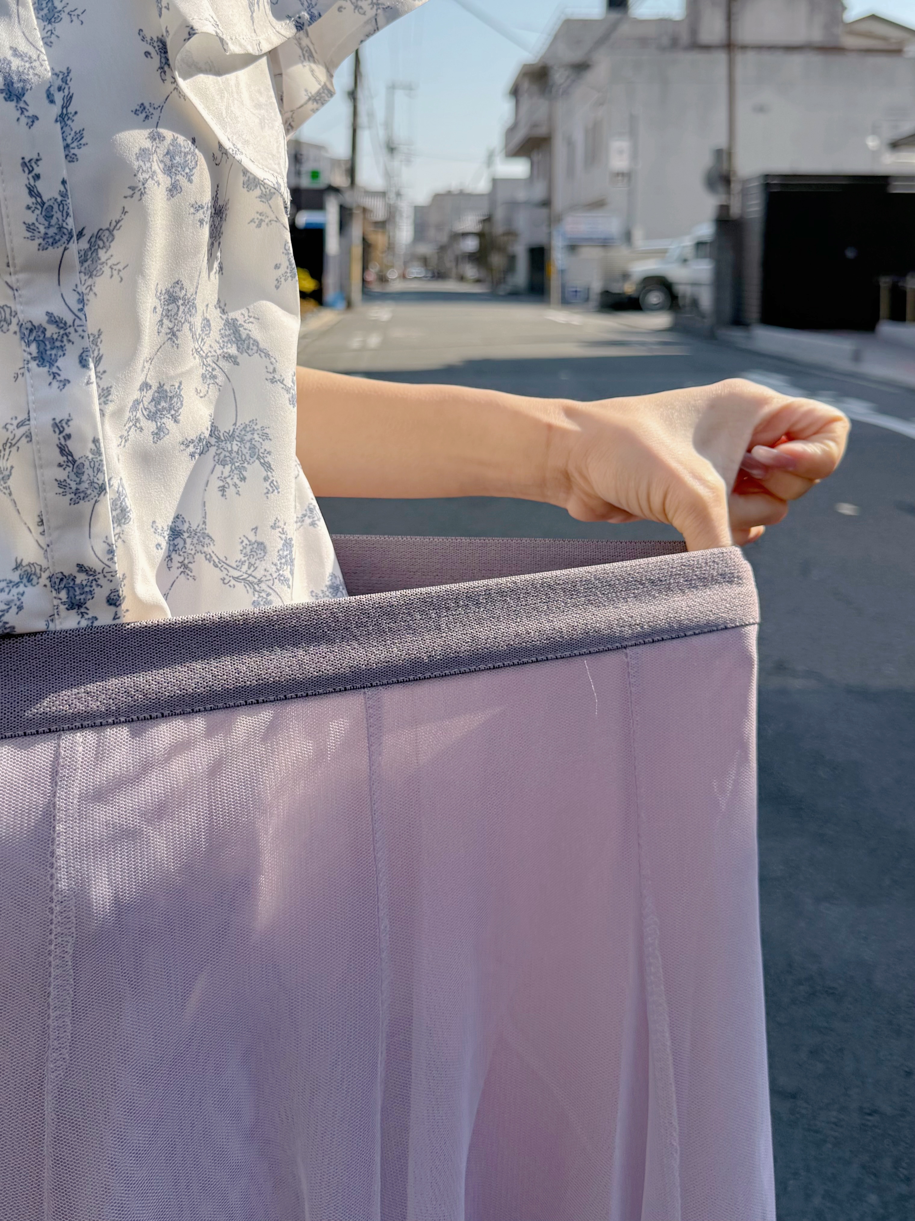 薰衣草紫色紗紗長款半身裙