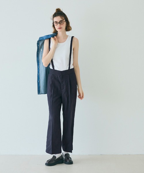 直條紋吊帶長褲