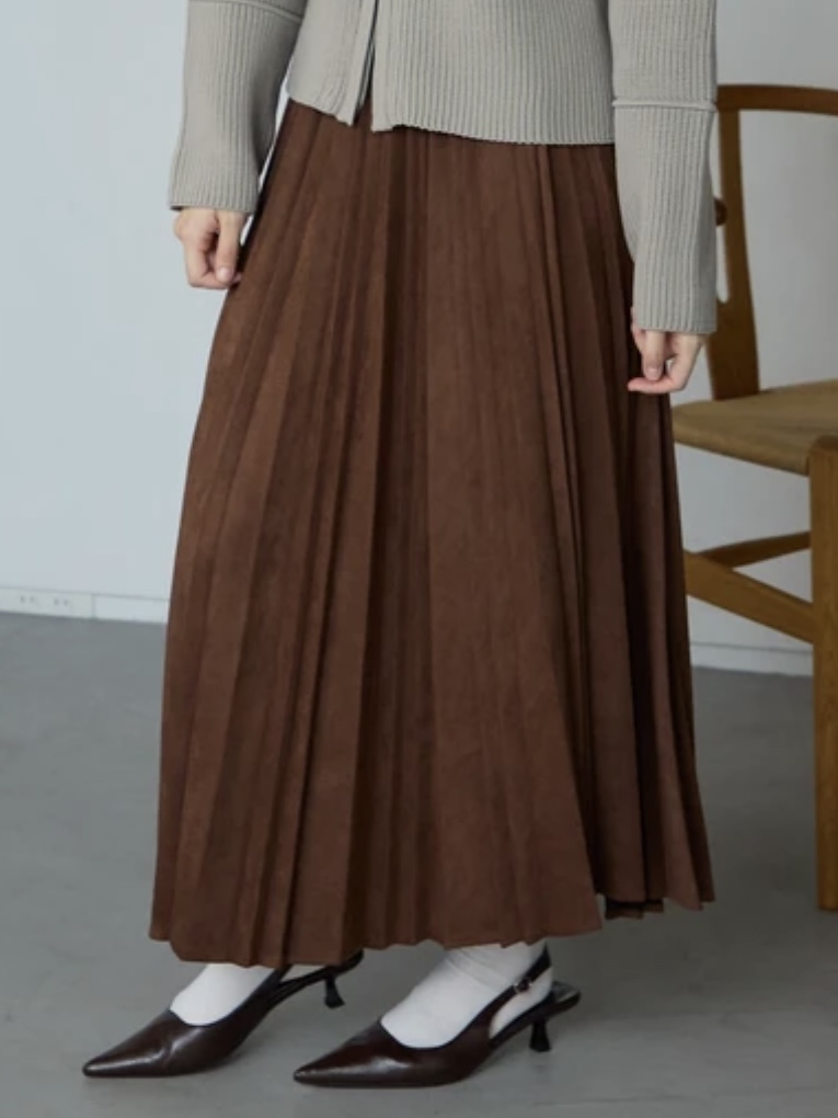 6色•84cm長•磨毛百褶淨色長款半身裙