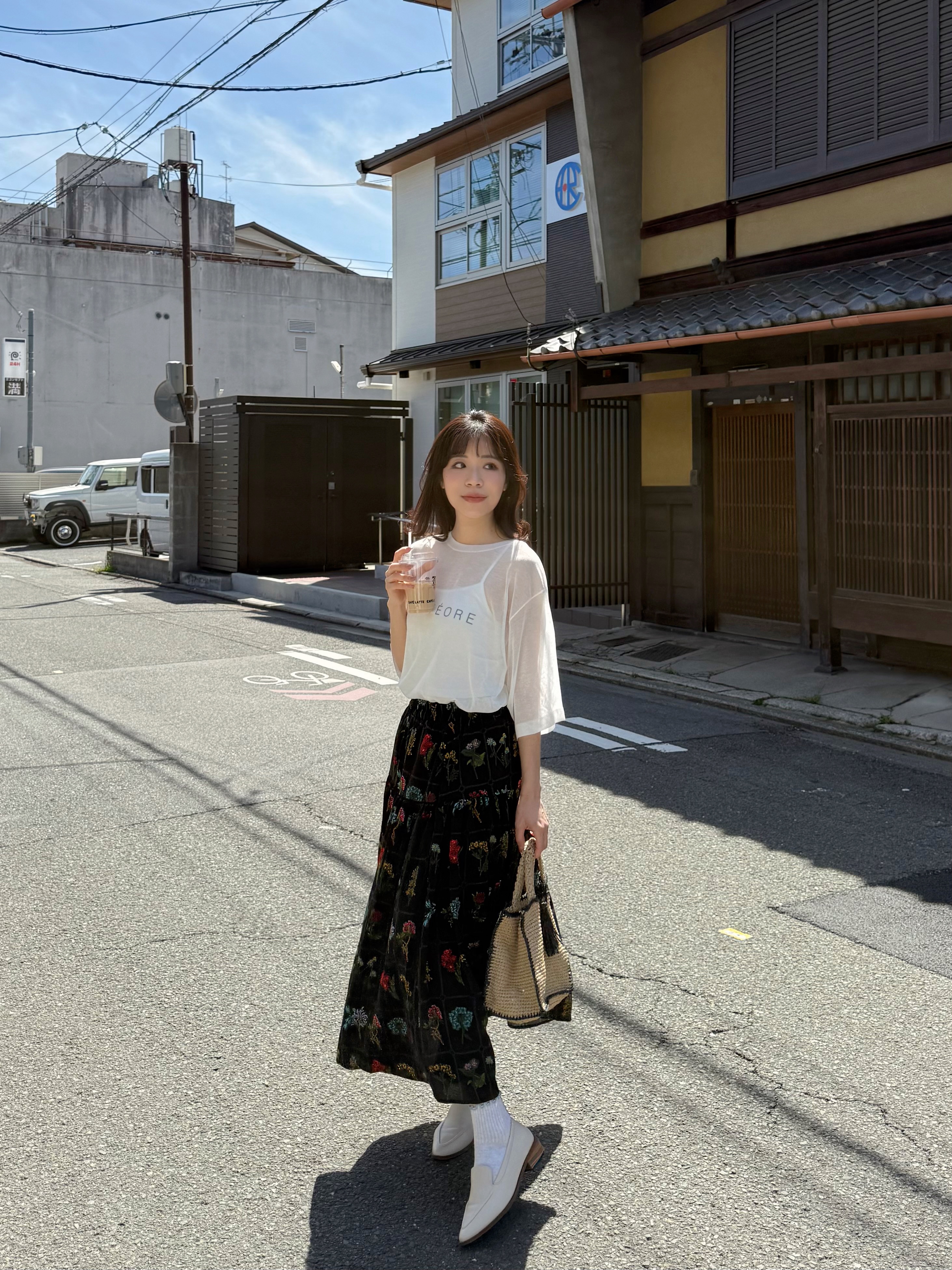 花花圖案雪紡A line半身裙