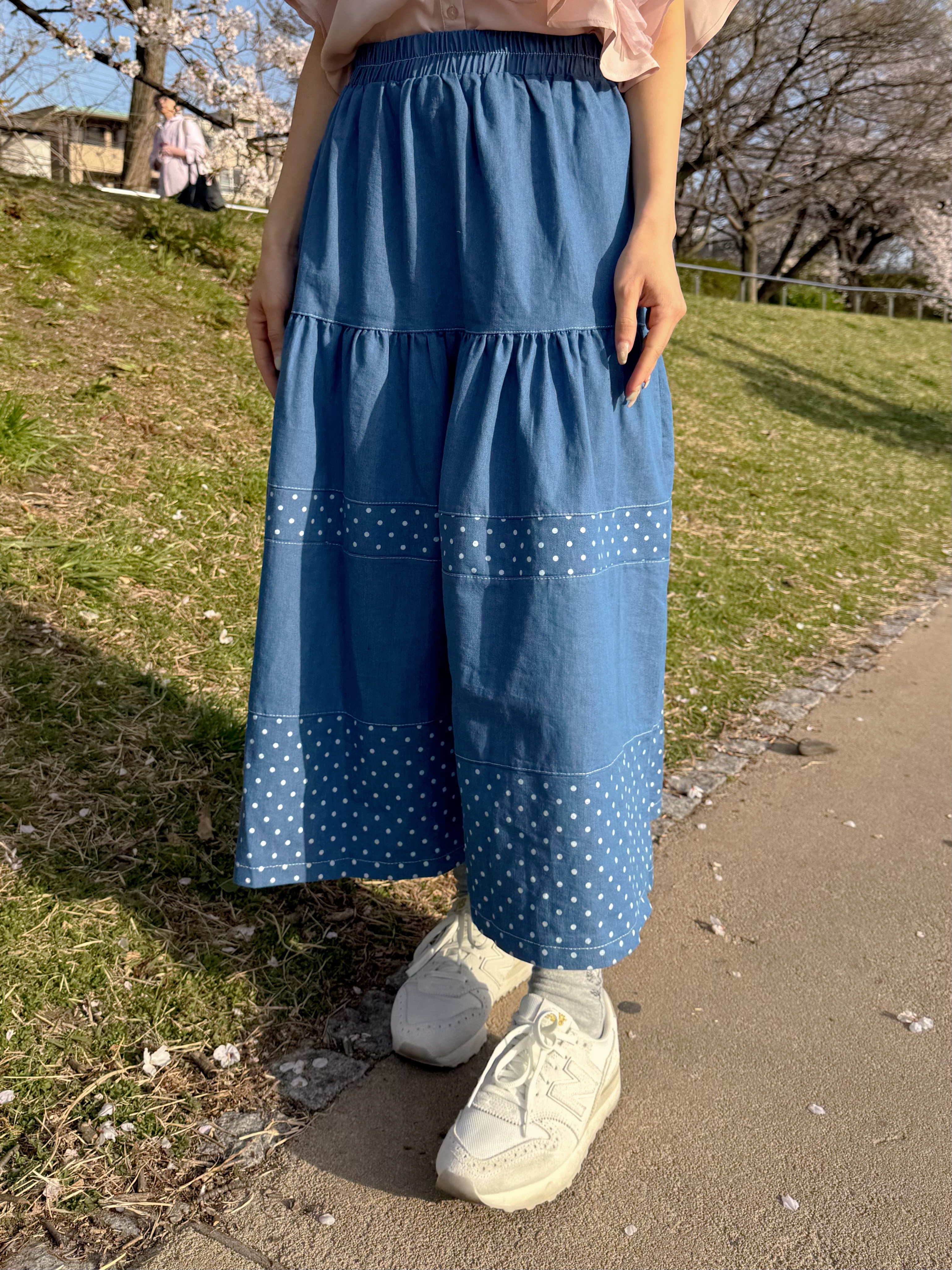 牛仔波點半身裙