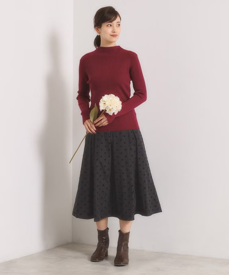 植絨波點A line半身裙