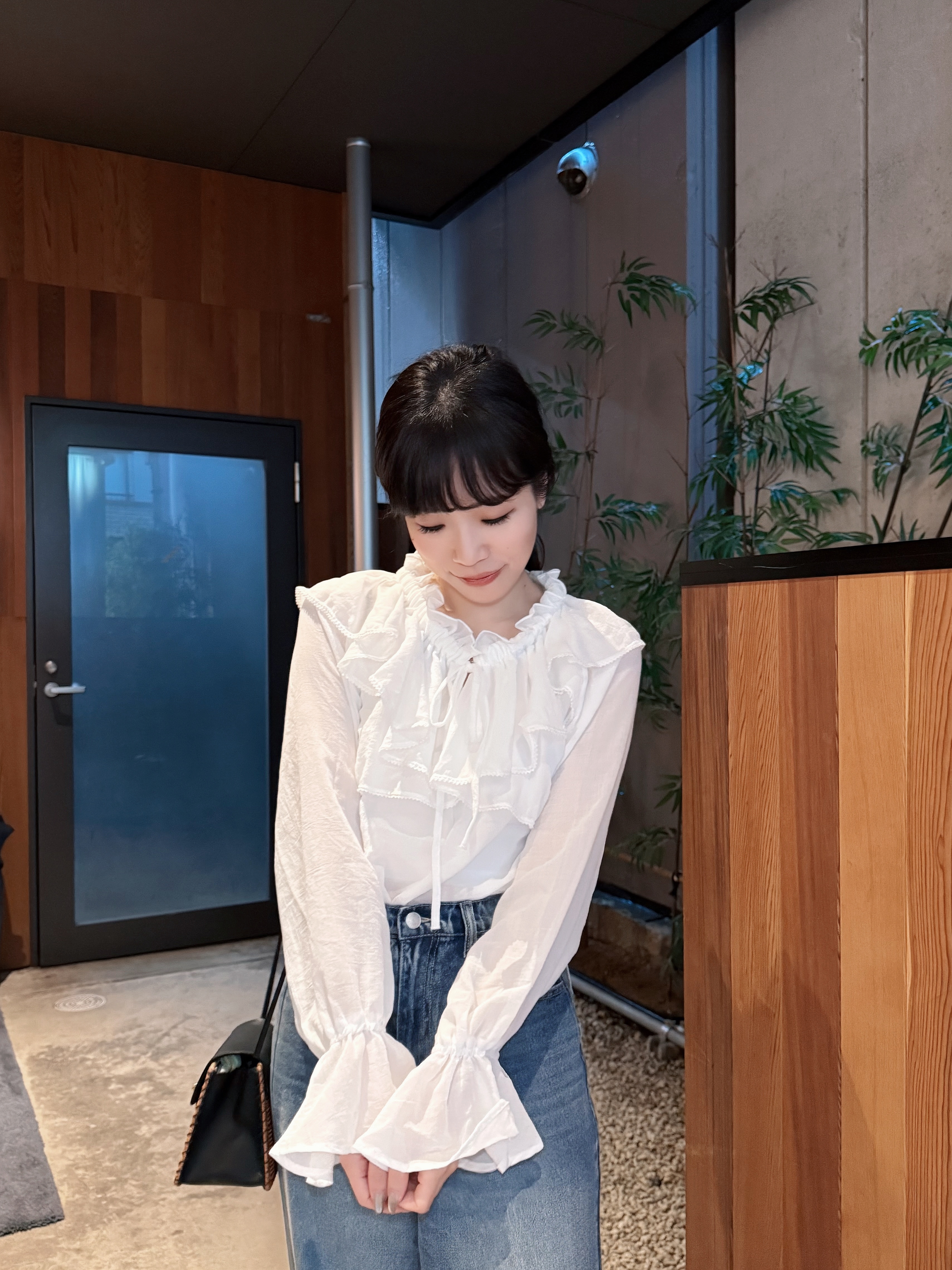 2Way波浪領束袖薄長袖上衣