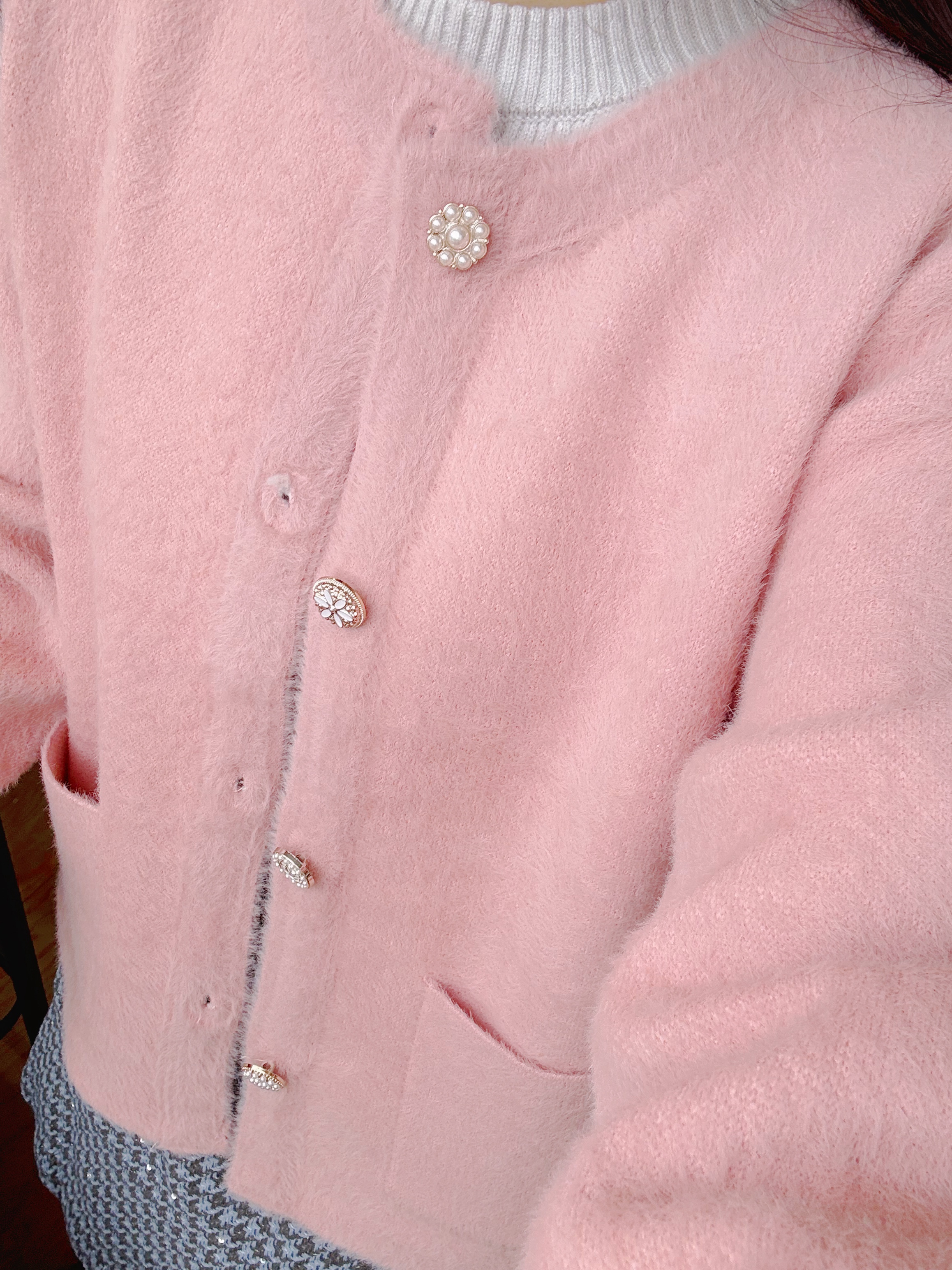 花花鈕扣柔軟毛毛外套