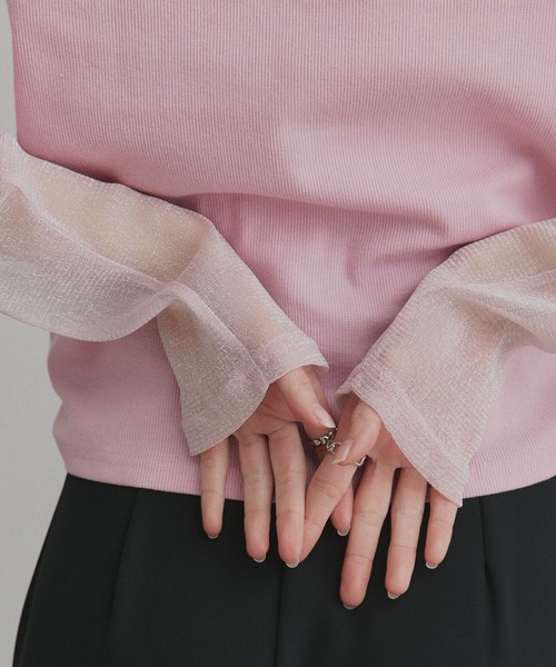 15色•蕾絲/ 閃閃拼袖半透上衣