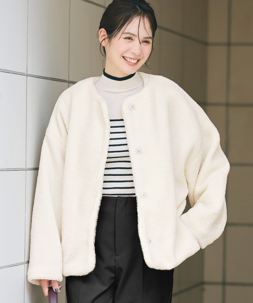 圓領粒粒毛外套