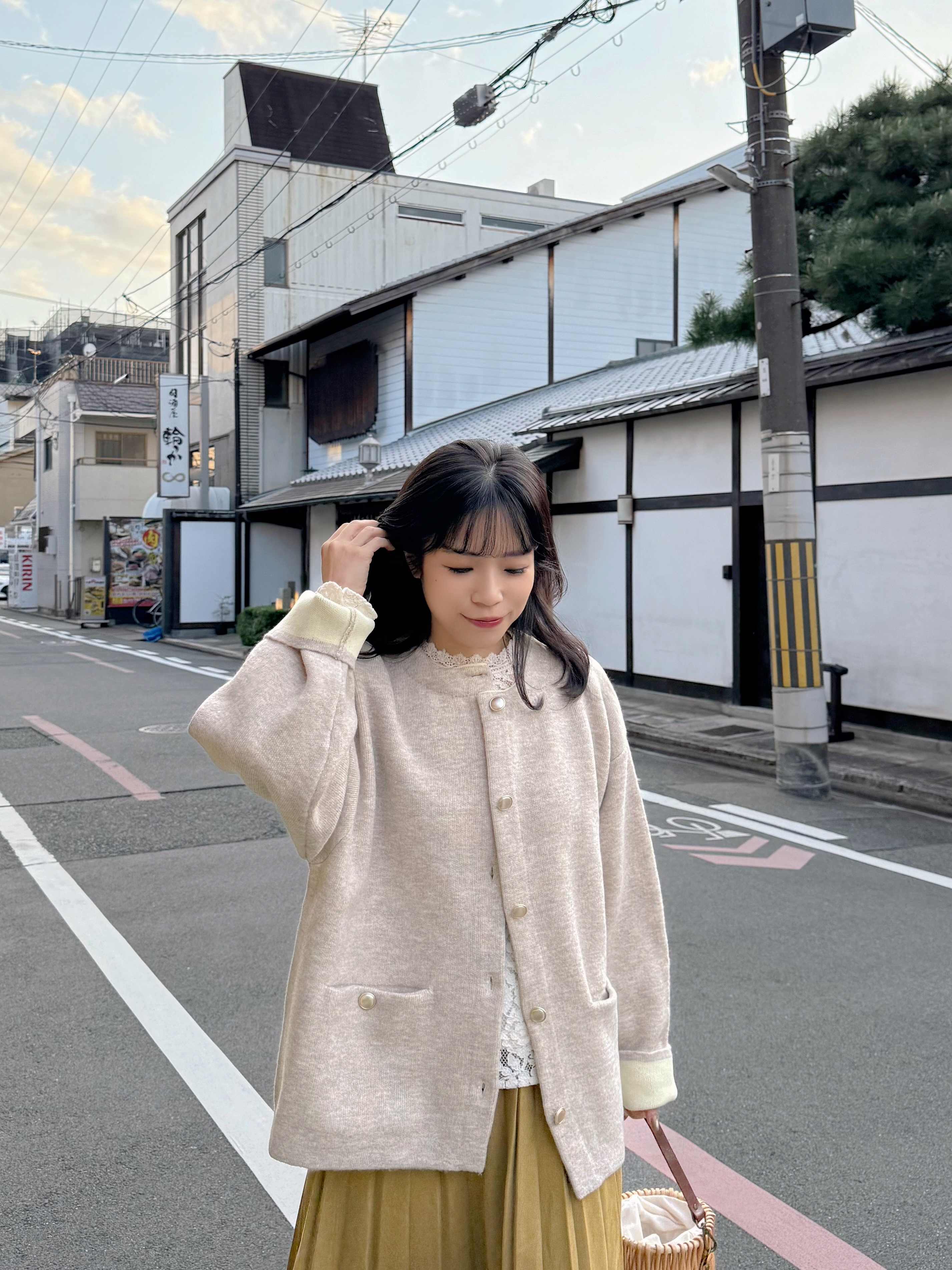 4色•拼色金扣中長款針織外套