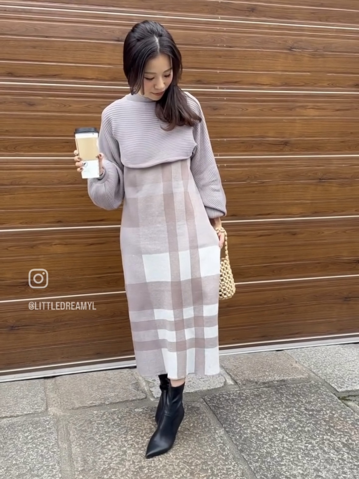 復古大格紋連身裙Set