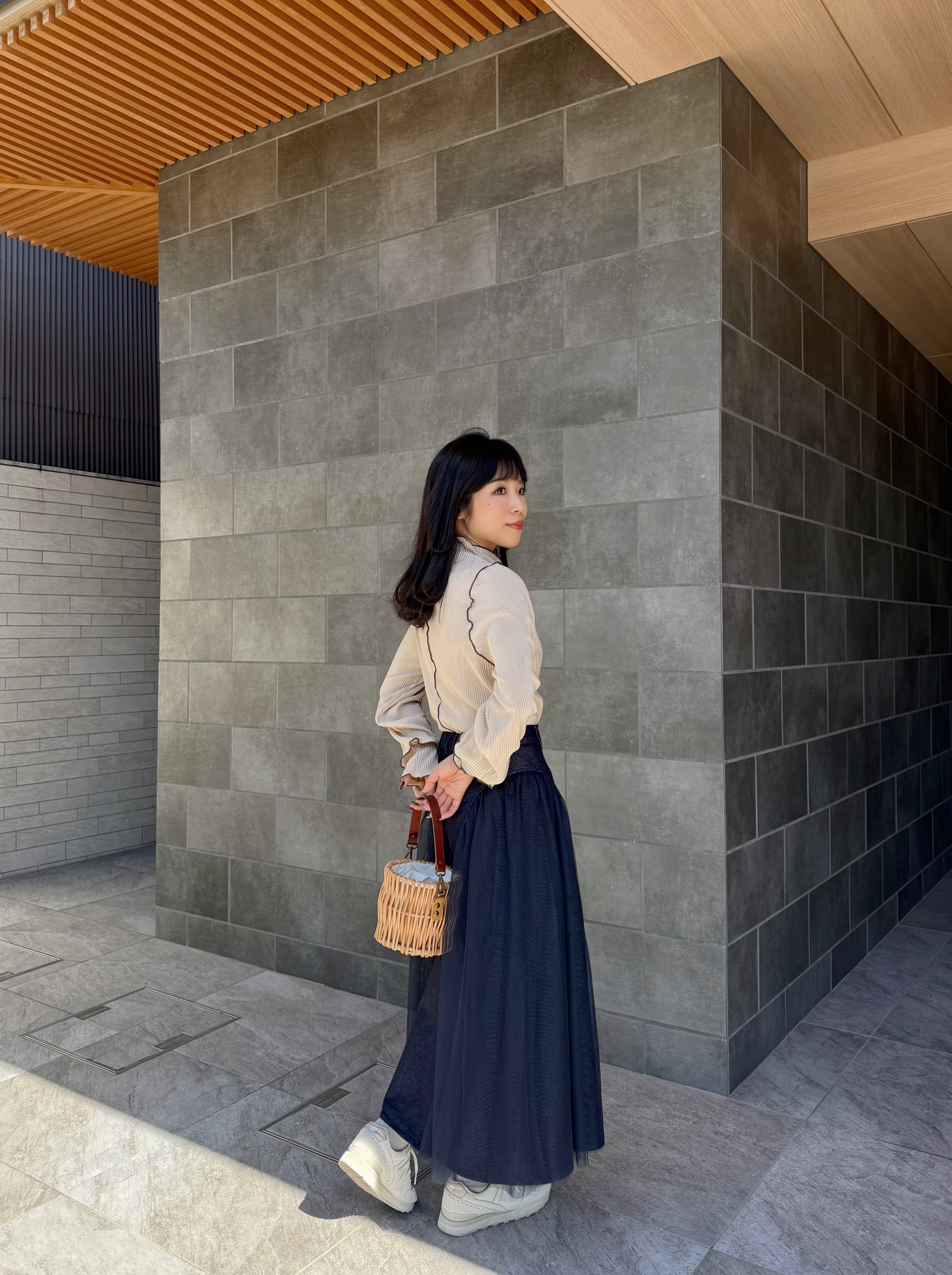 6色•2Way前後拼色百褶2層手袖上衣