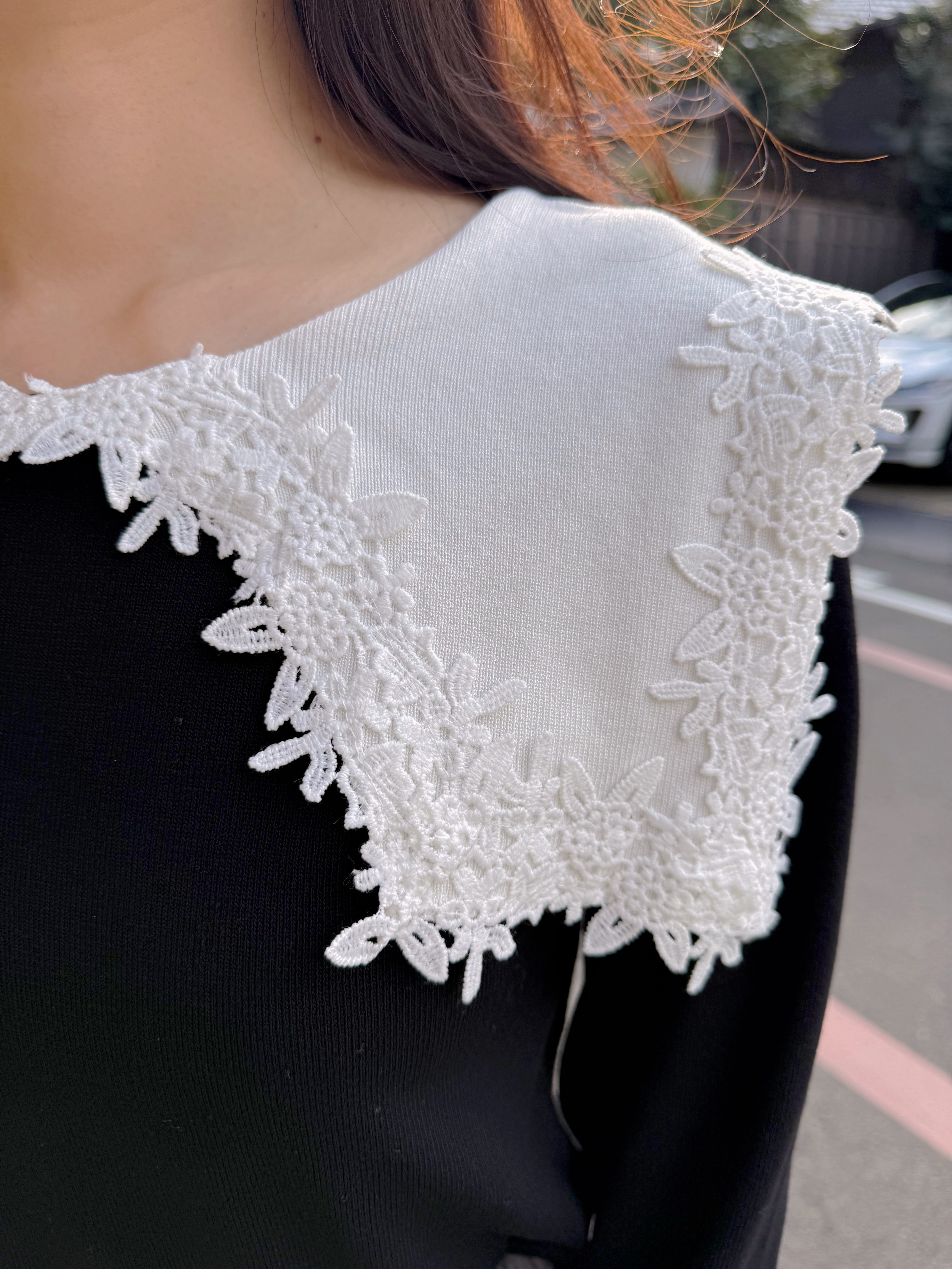 2色•蕾絲花邊大領針織上衣