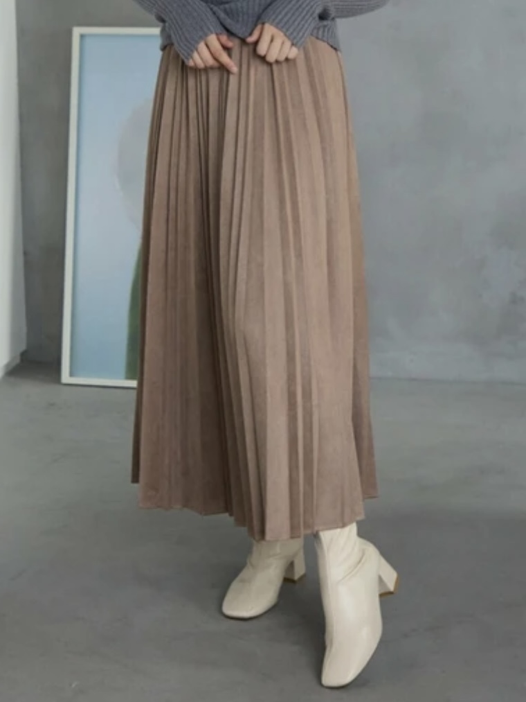 6色•84cm長•磨毛百褶淨色長款半身裙