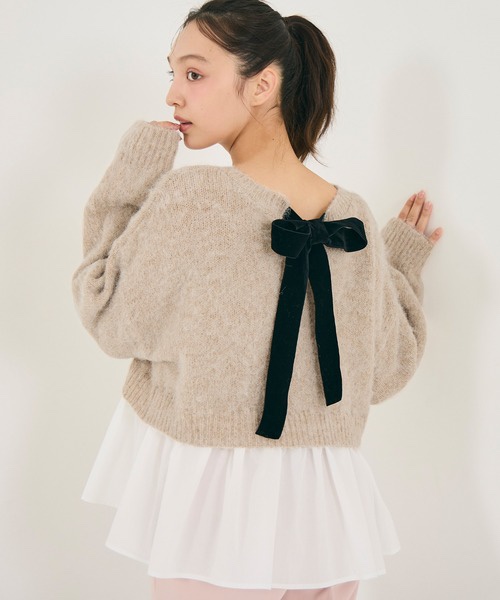 絲絨蝴蝶結傘擺冷衫