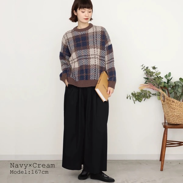 英倫格紋拼色冷衫