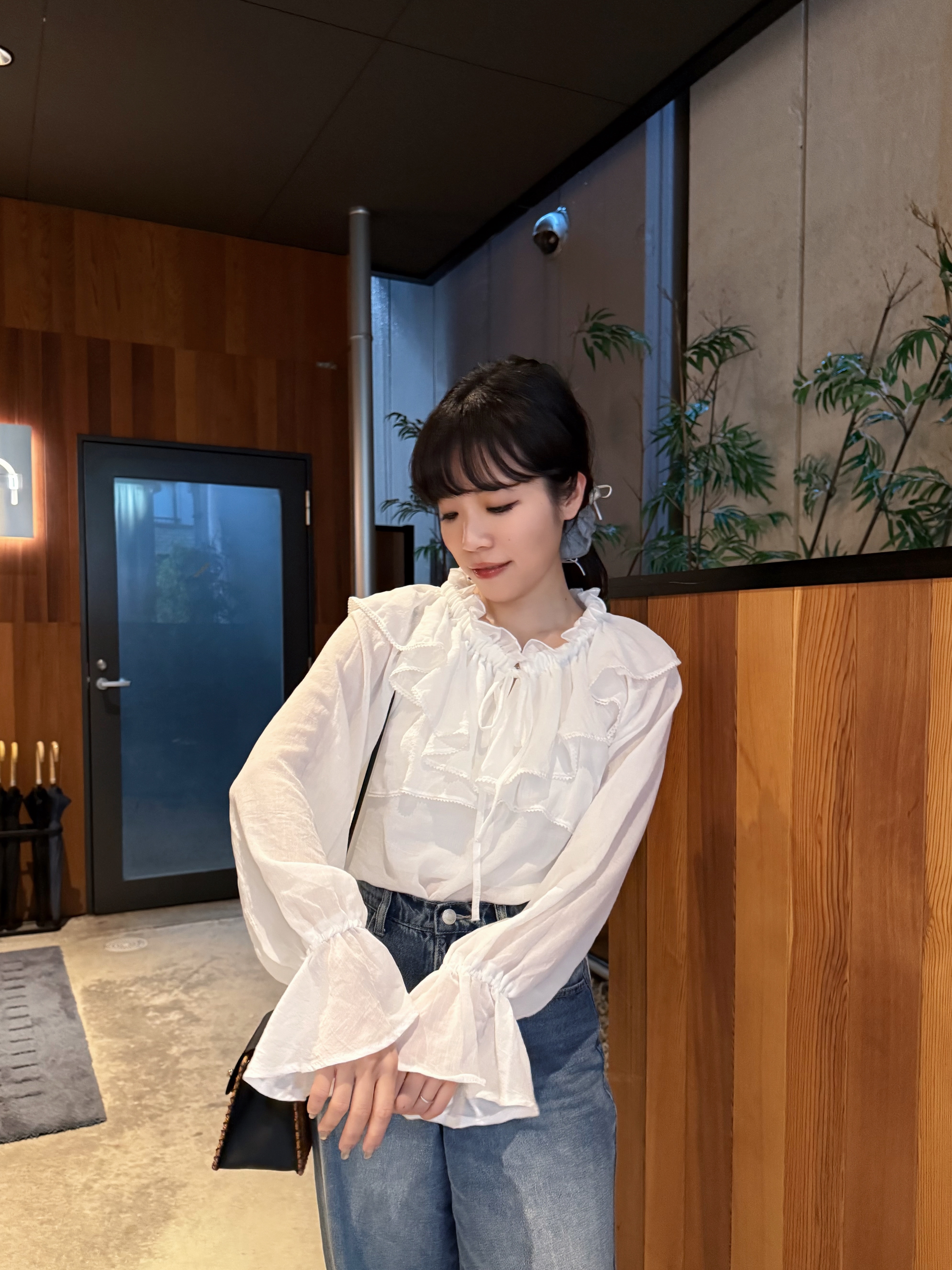 2Way波浪領束袖薄長袖上衣