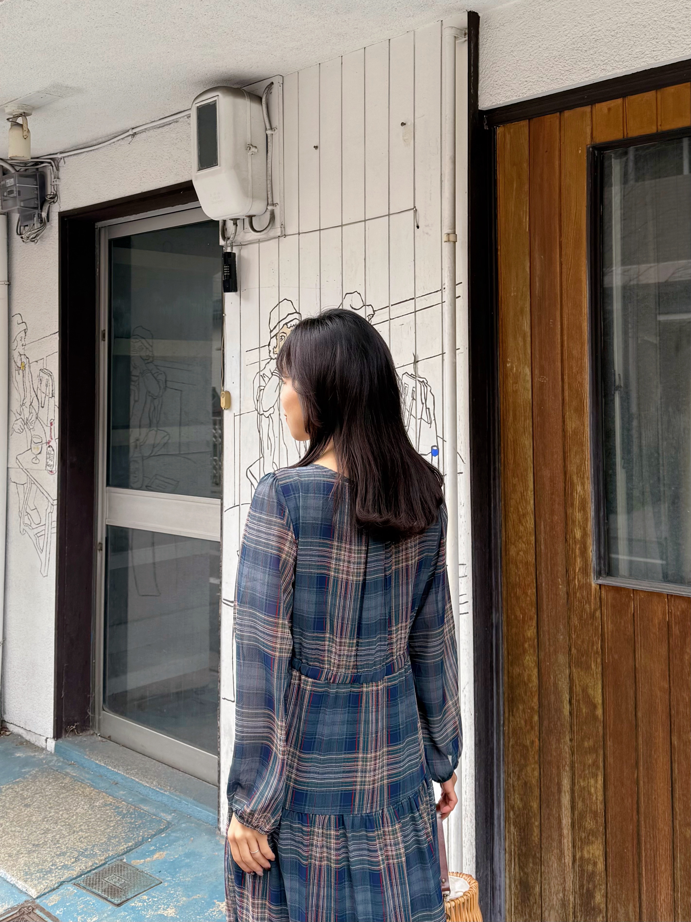 英文格雪紡連身裙