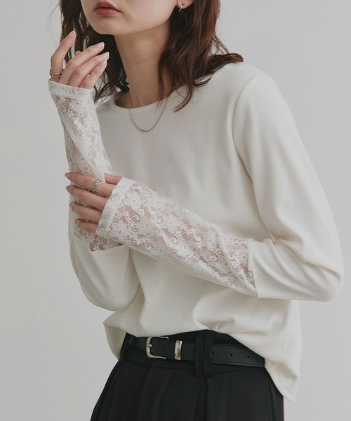 15色•蕾絲/ 閃閃拼袖半透上衣