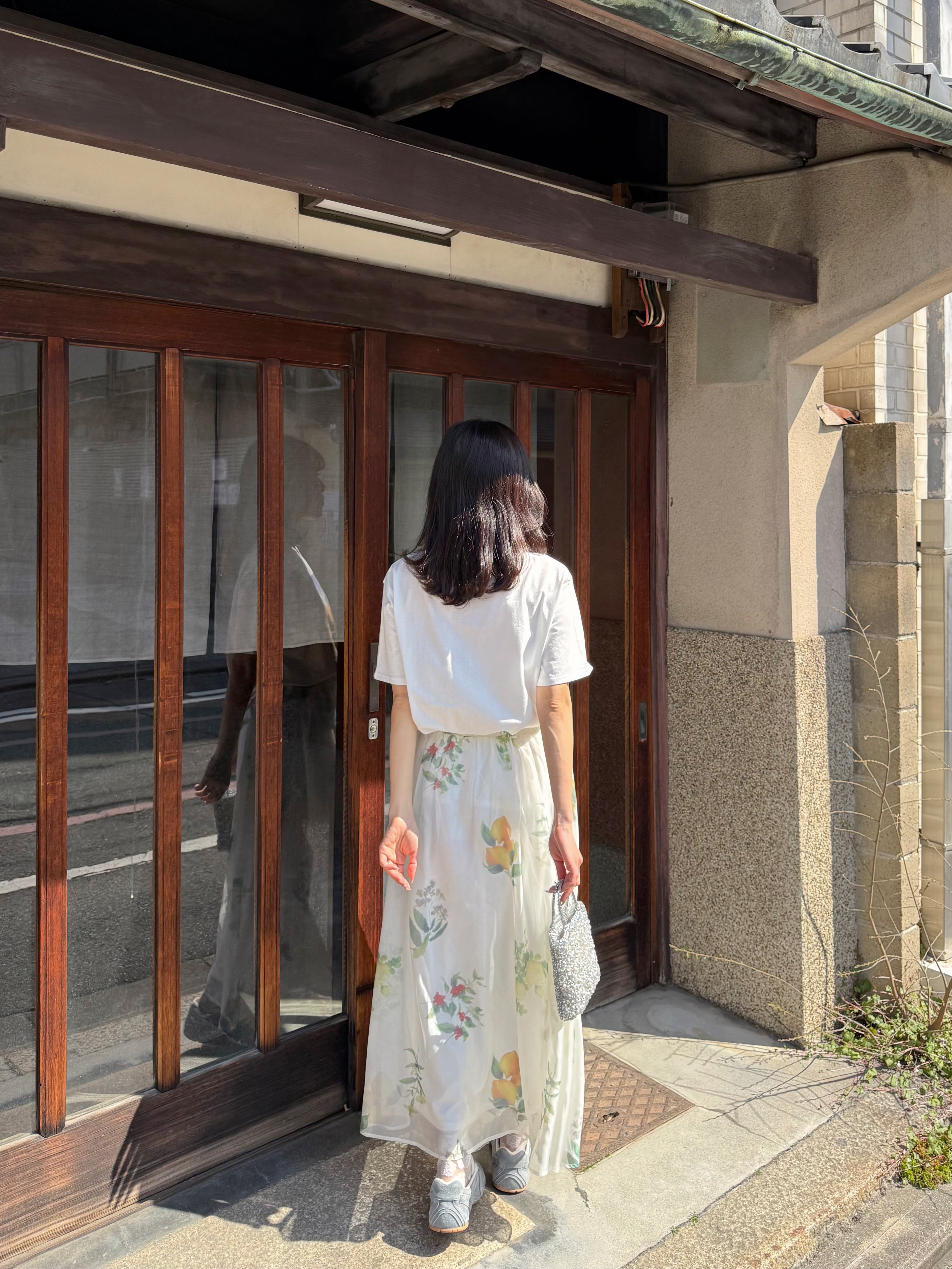 檸檬紅花光澤雪紡半身裙