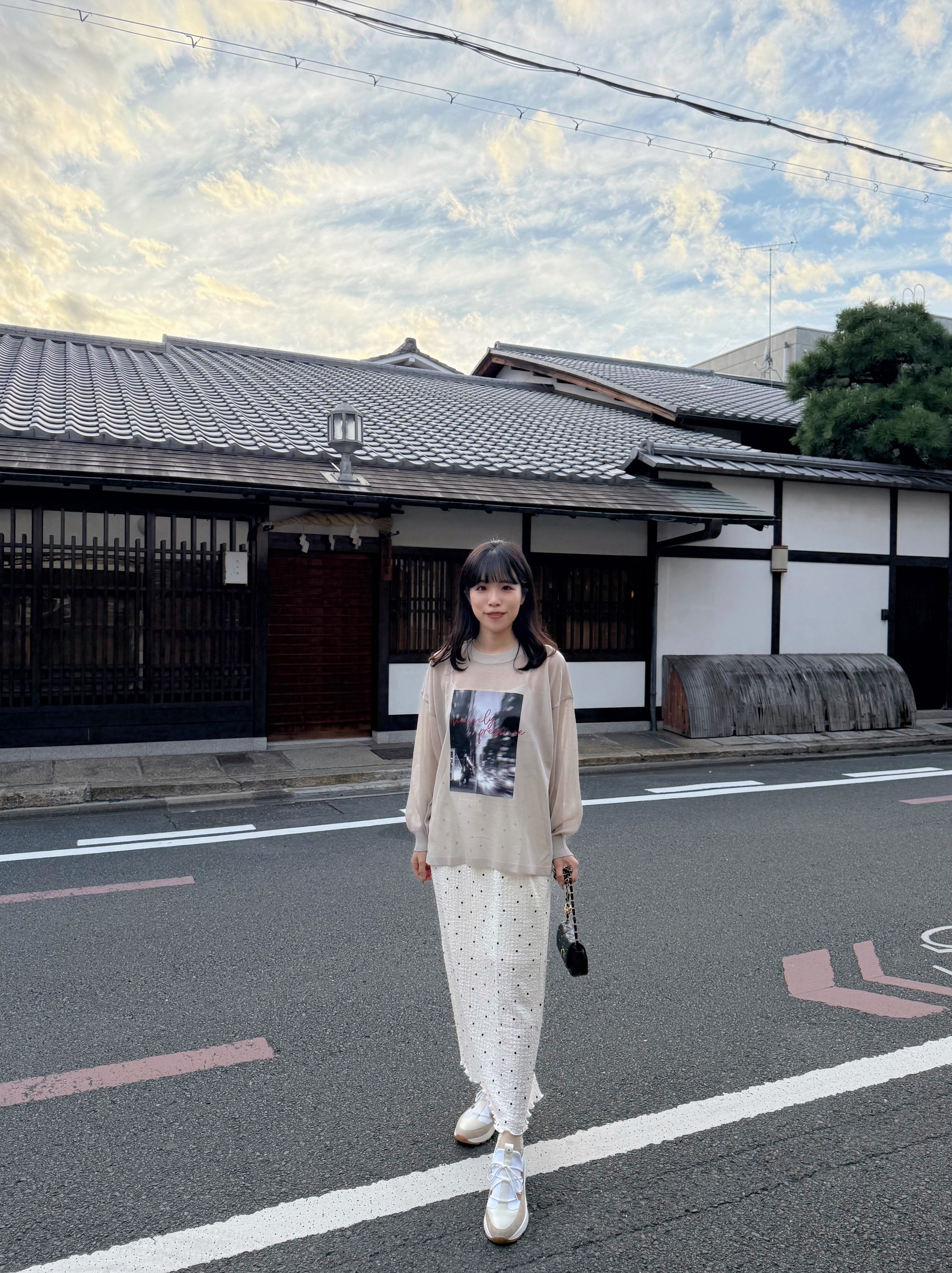 百褶雪紡直長半身裙